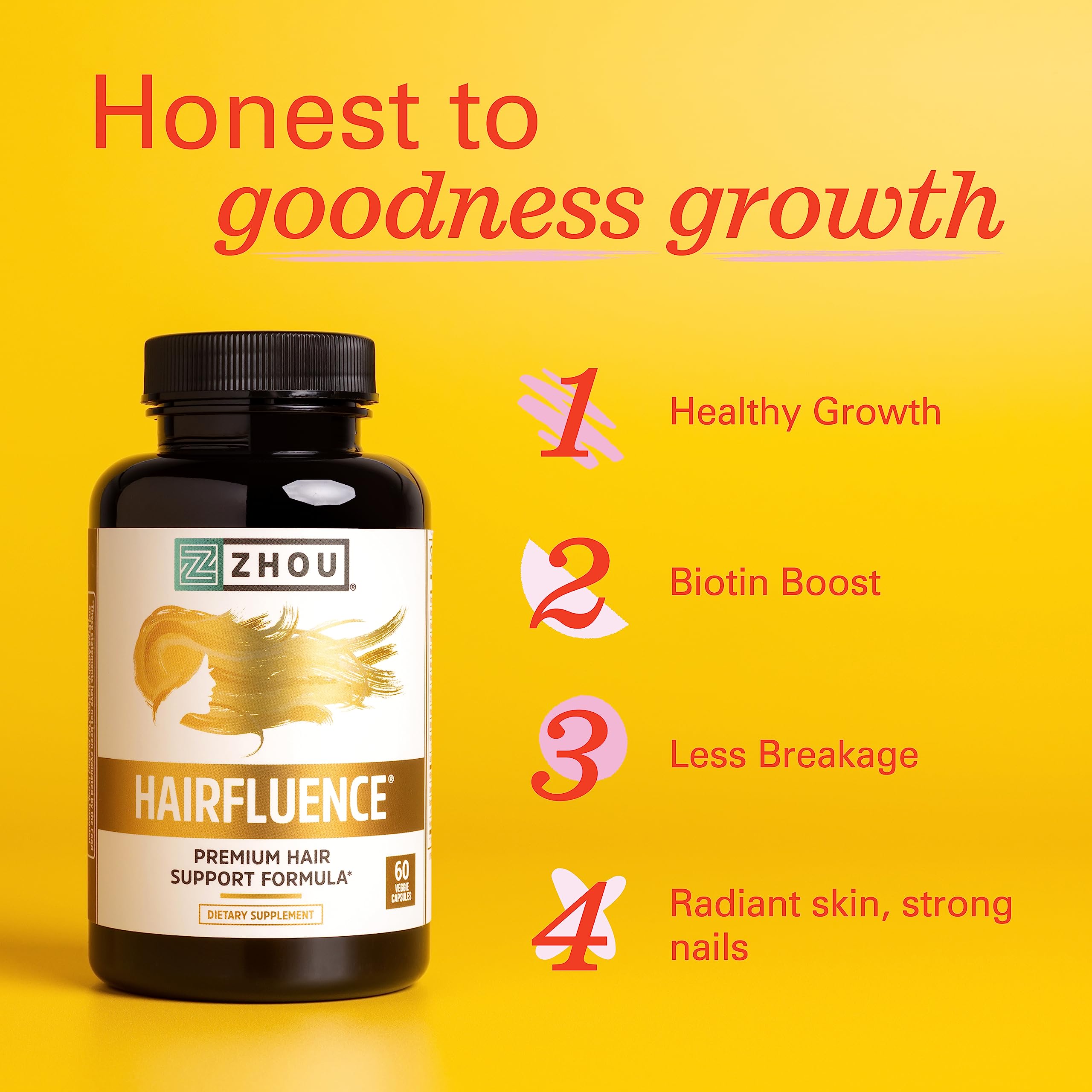Zhou Hairfluence, Hair Growth Supplement with Biotin 5000mcg, Collagen, Keratin, Zhou NutritionUS supplements
