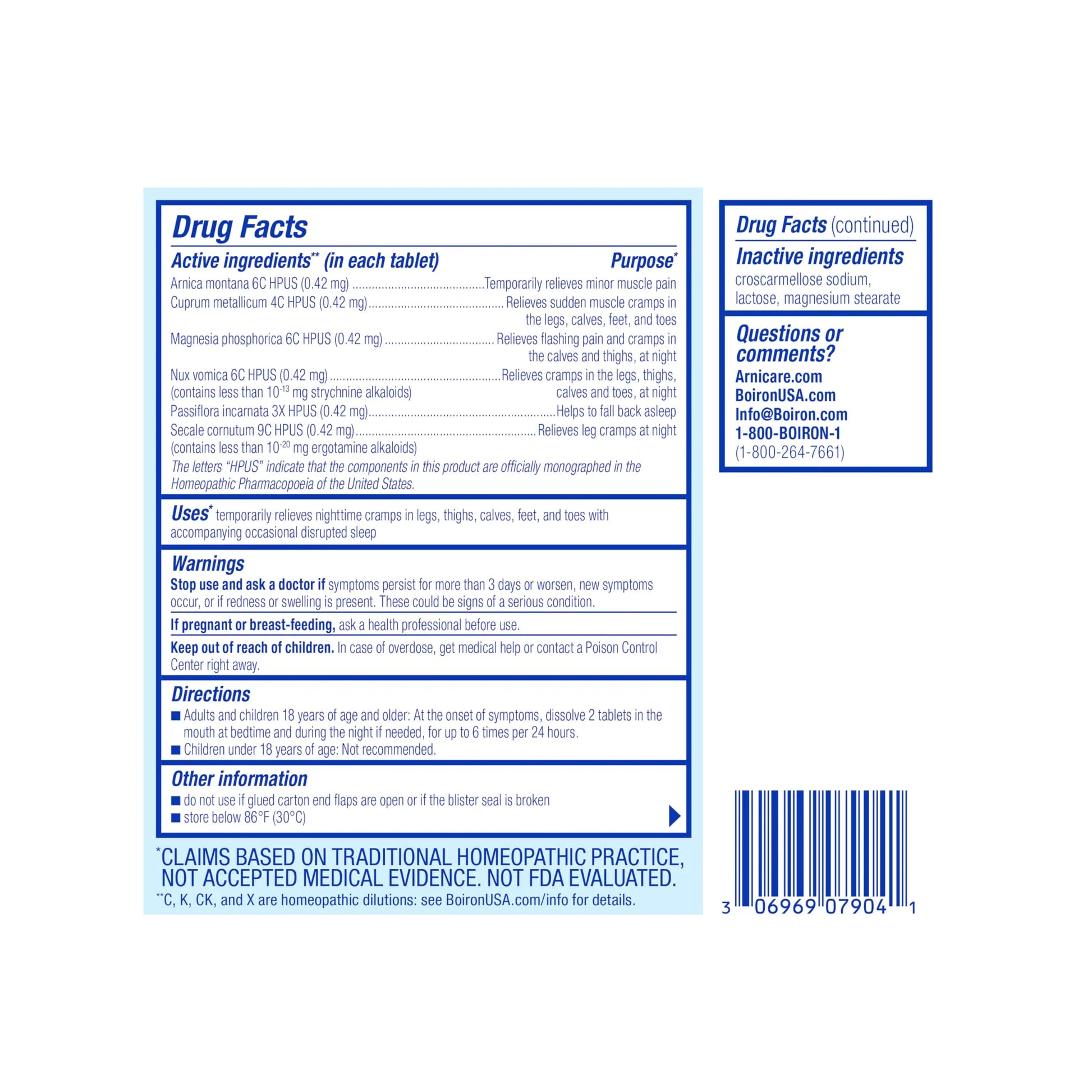 Boiron Arnicare Leg Cramps PM for Nighttime Relief from Cramping and Stiffness in Feet or Calves - 60 Tablets BoironAu supplements