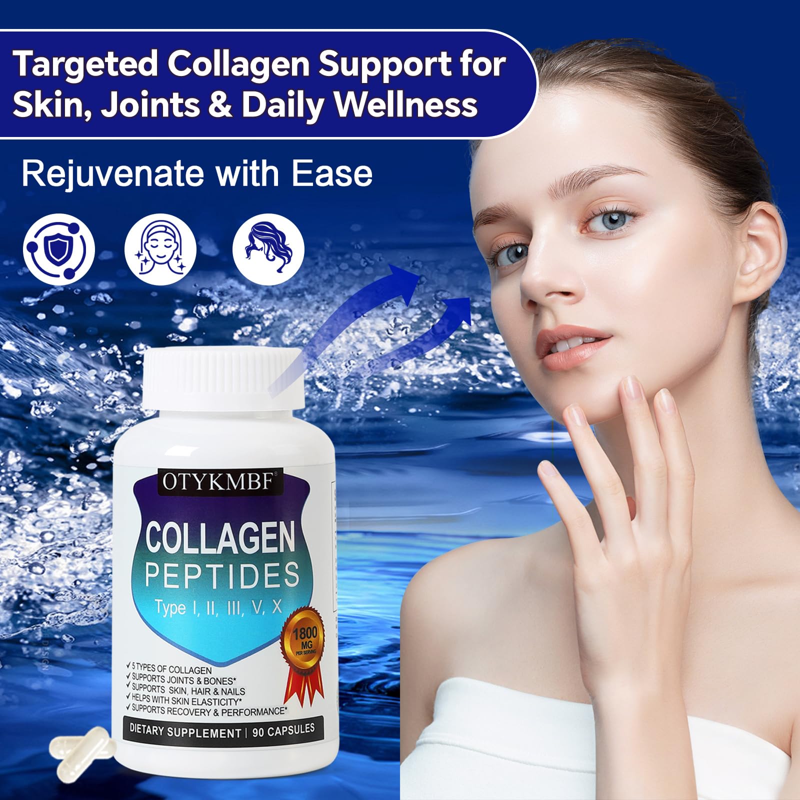 OTYKMBF Multi Collagen Peptides Pills 1800mg, Type I, II, III, V, X - Hydrolyzed Premium Collagen Complex Supports Skin, Joints, Hair & Nails, Hydrolyzed Protein for Women Men, 90 Capsules OTYKMBFAu supplements