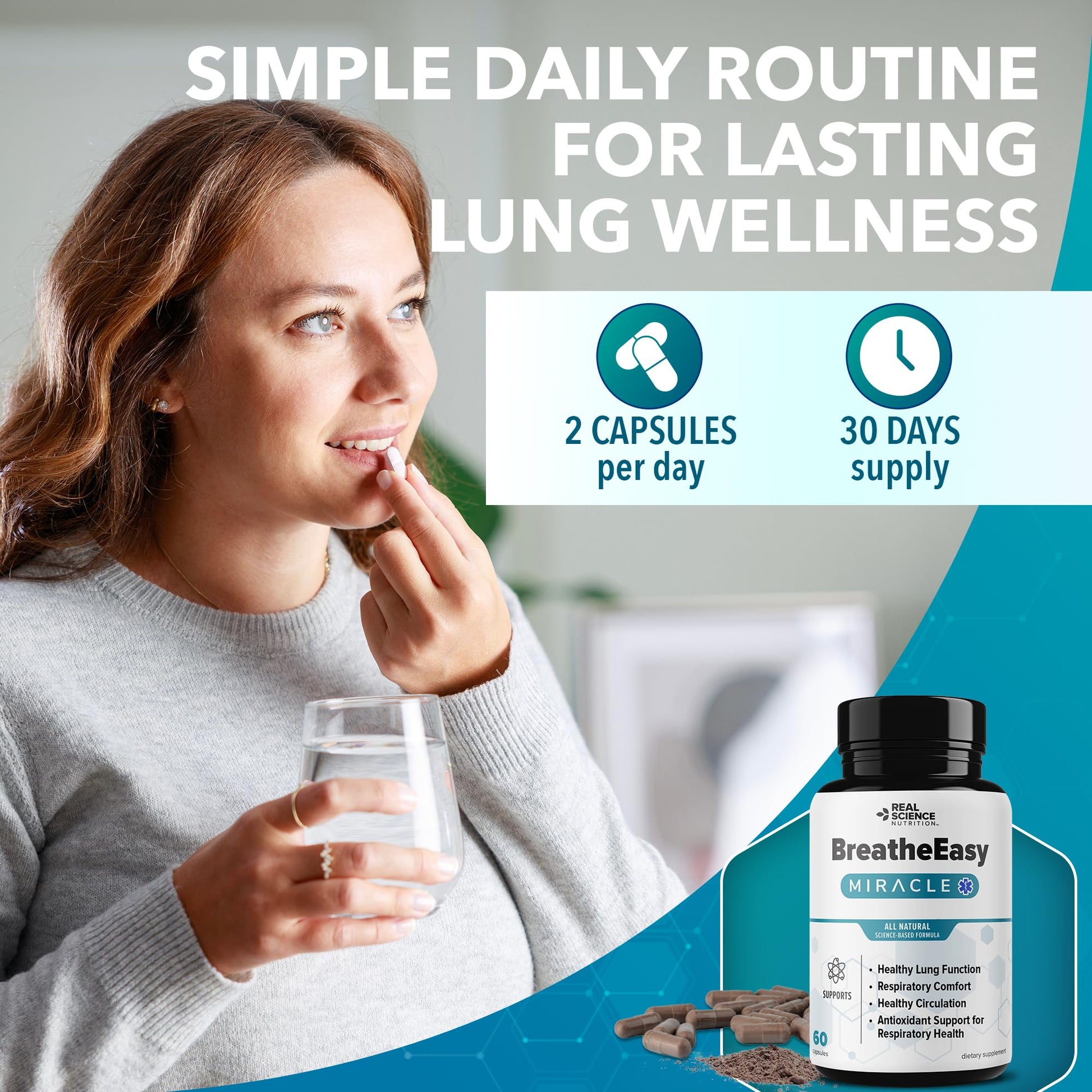 Real Science Nutrition BreatheEasy Lung Support Supplement for Lung Health & Respiratory Wellness – Lung Cleanse Formula with Vinitrox, GABA for Circulation Support - Made in USA - 60 Capsules Real Science NutritionAu supplements