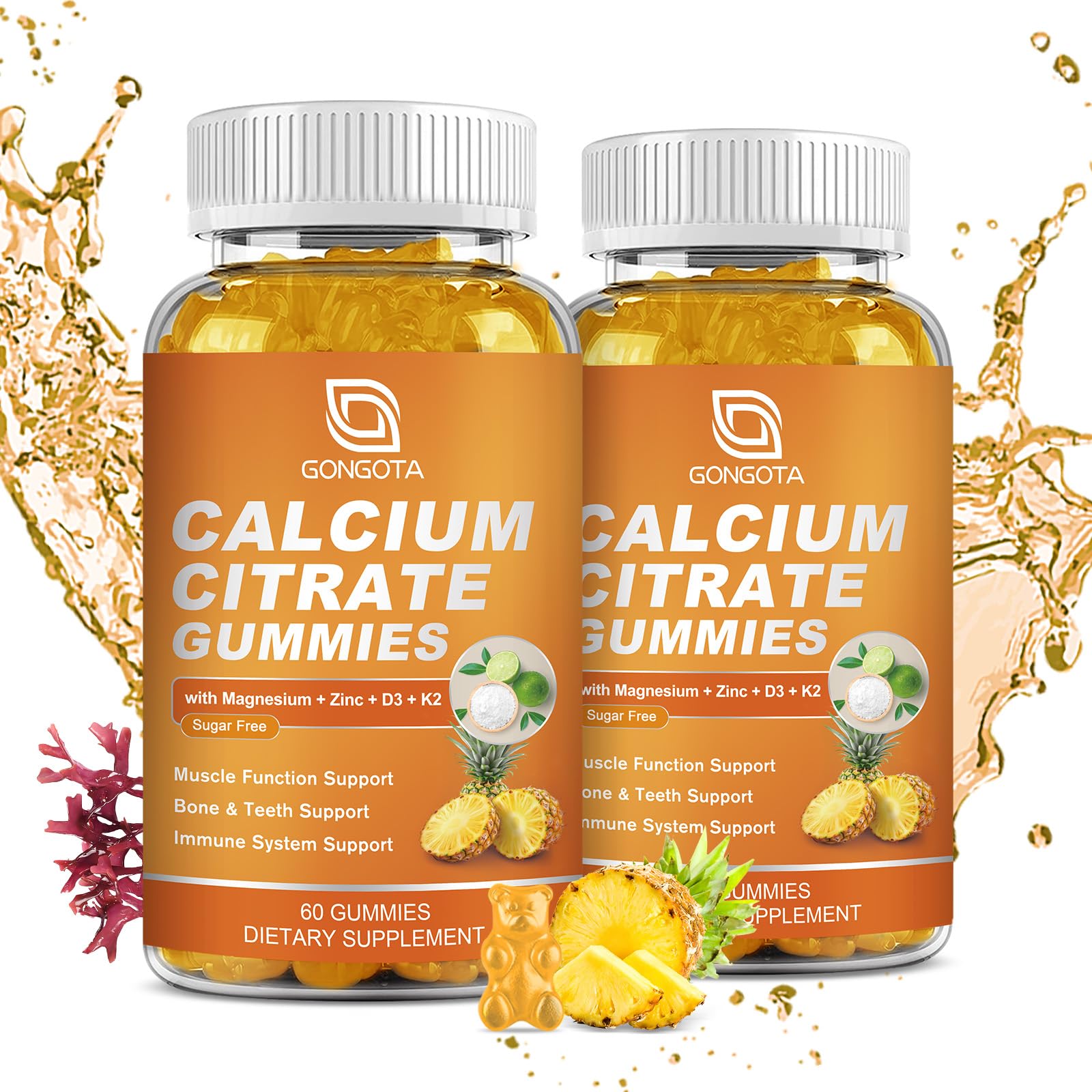 GONGOTA Calcium Citrate 1200mg with Vitamin D3 Gummies, Chewable Calcium for Bone, Muscle, Joints, Immune Support, Calcium Supplements for Women & Men,Sugar Free, Pineapple Flavor - 120 Gummies GONGOTAAu supplements