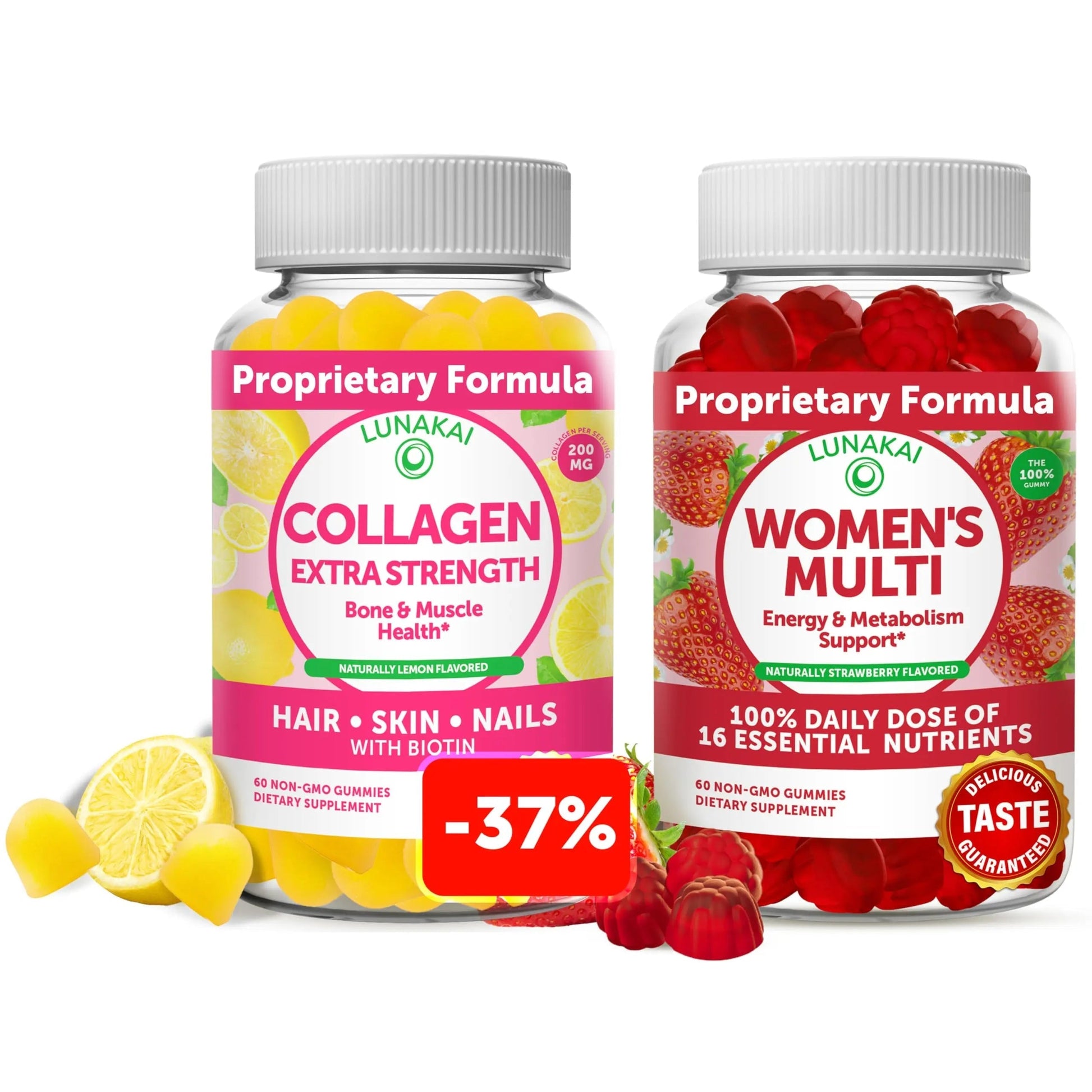 Lunakai Collagen and Women's Multivitamin Gummies Bundle - Non-GMO Anti Aging Supplements with Biotin, Zinc, Vitamin C and E LunakaiAu supplements