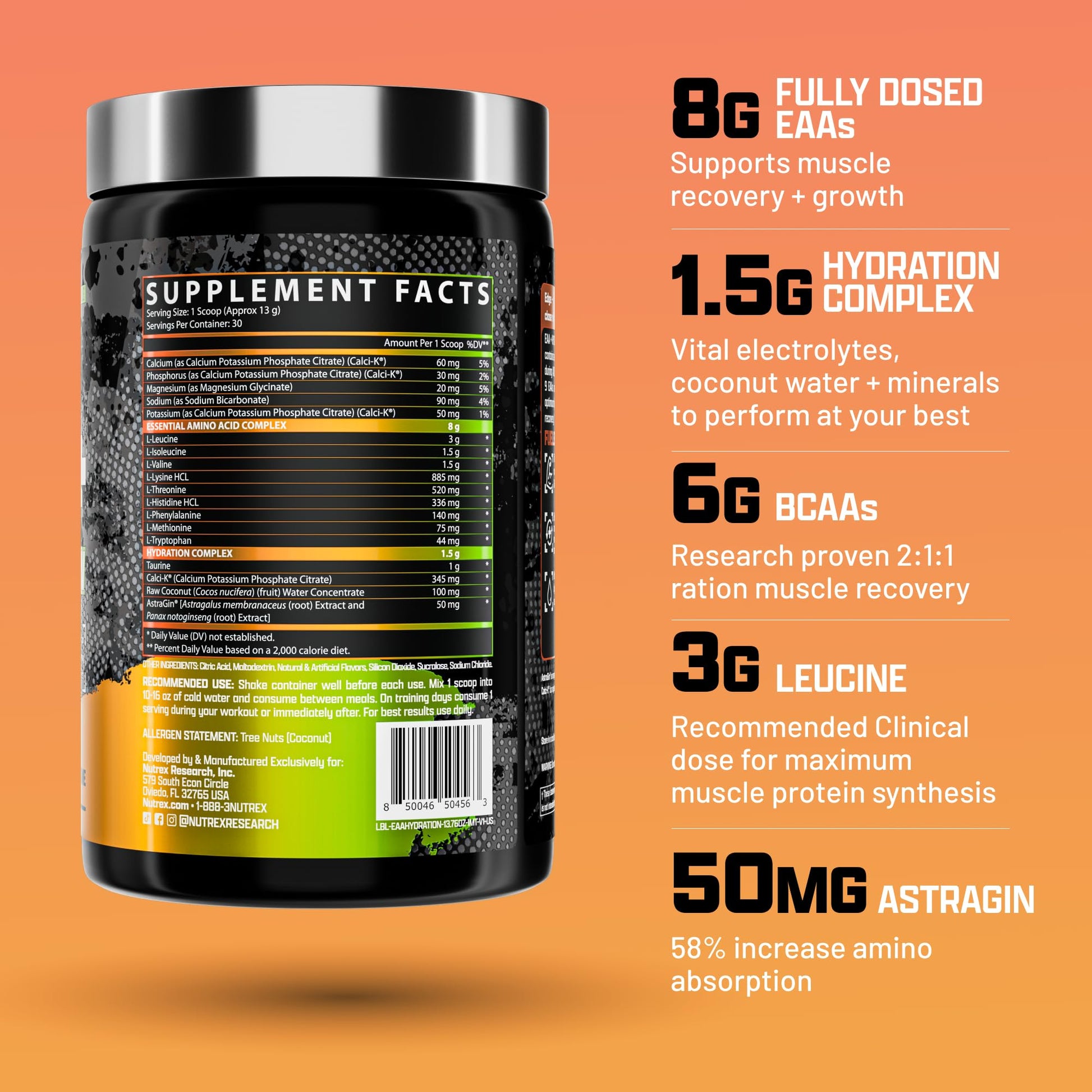 Nutrex Research EAA Hydration | EAAs + BCAA Powder | Muscle Recovery, Strength, Muscle Building, Endurance | 8G Essential Amino Acids + Electrolytes | 30 Servings It's Mango Time Nutrex ResearchAu supplements