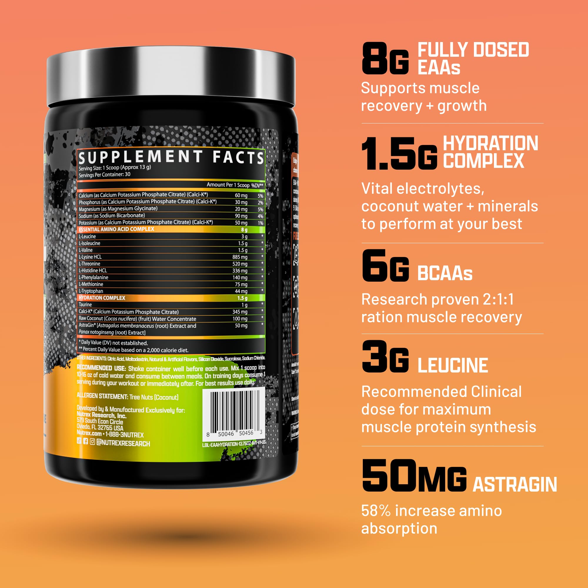 Nutrex Research EAA Hydration | EAAs + BCAA Powder | Muscle Recovery, Strength, Muscle Building, Endurance | 8G Essential Amino Acids + Electrolytes | 30 Servings It's Mango Time Nutrex ResearchAu supplements