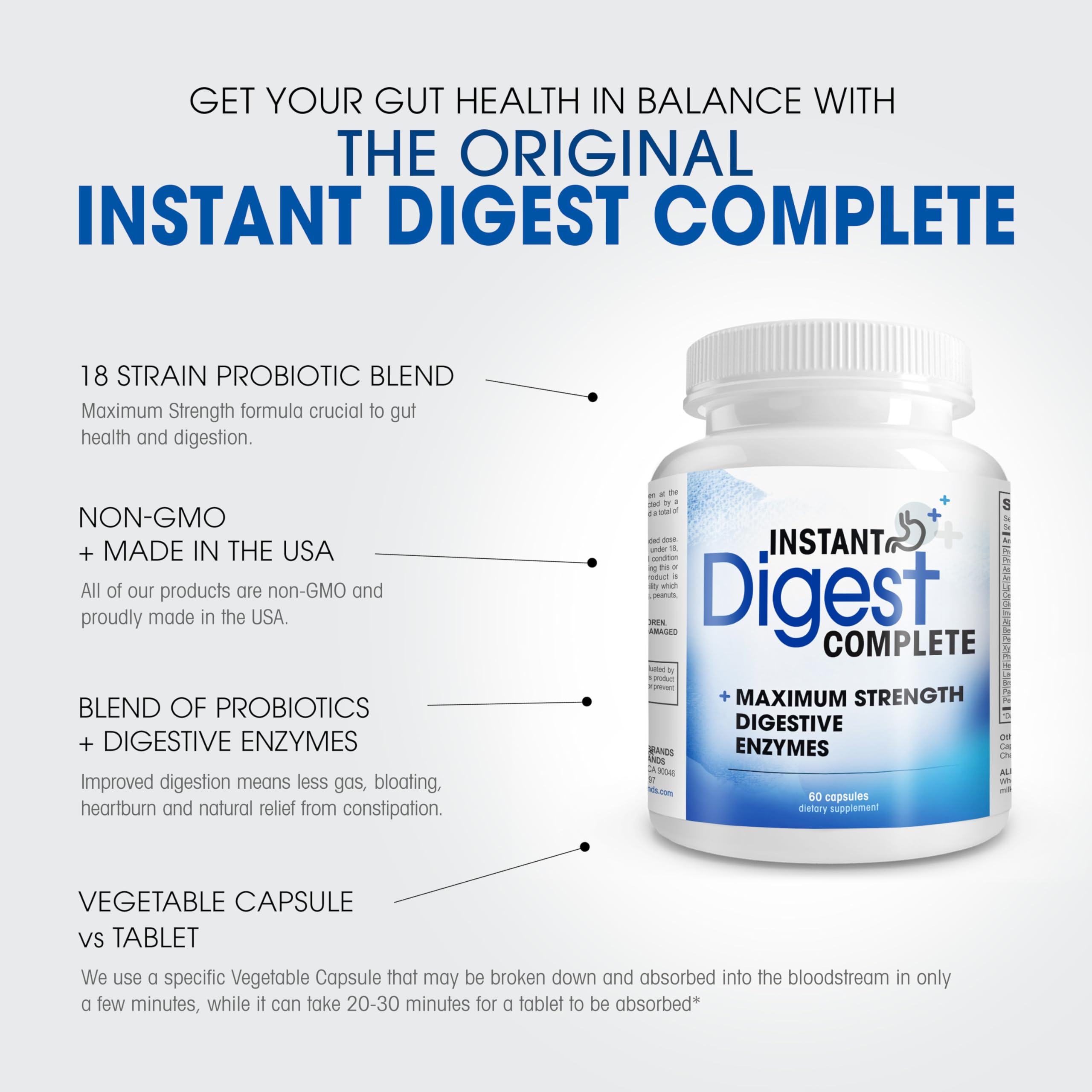 Instant Digest Complete 2-in-1 Probiotic Digestive Enzymes, 60 Capsules Instant BrandsAu supplements