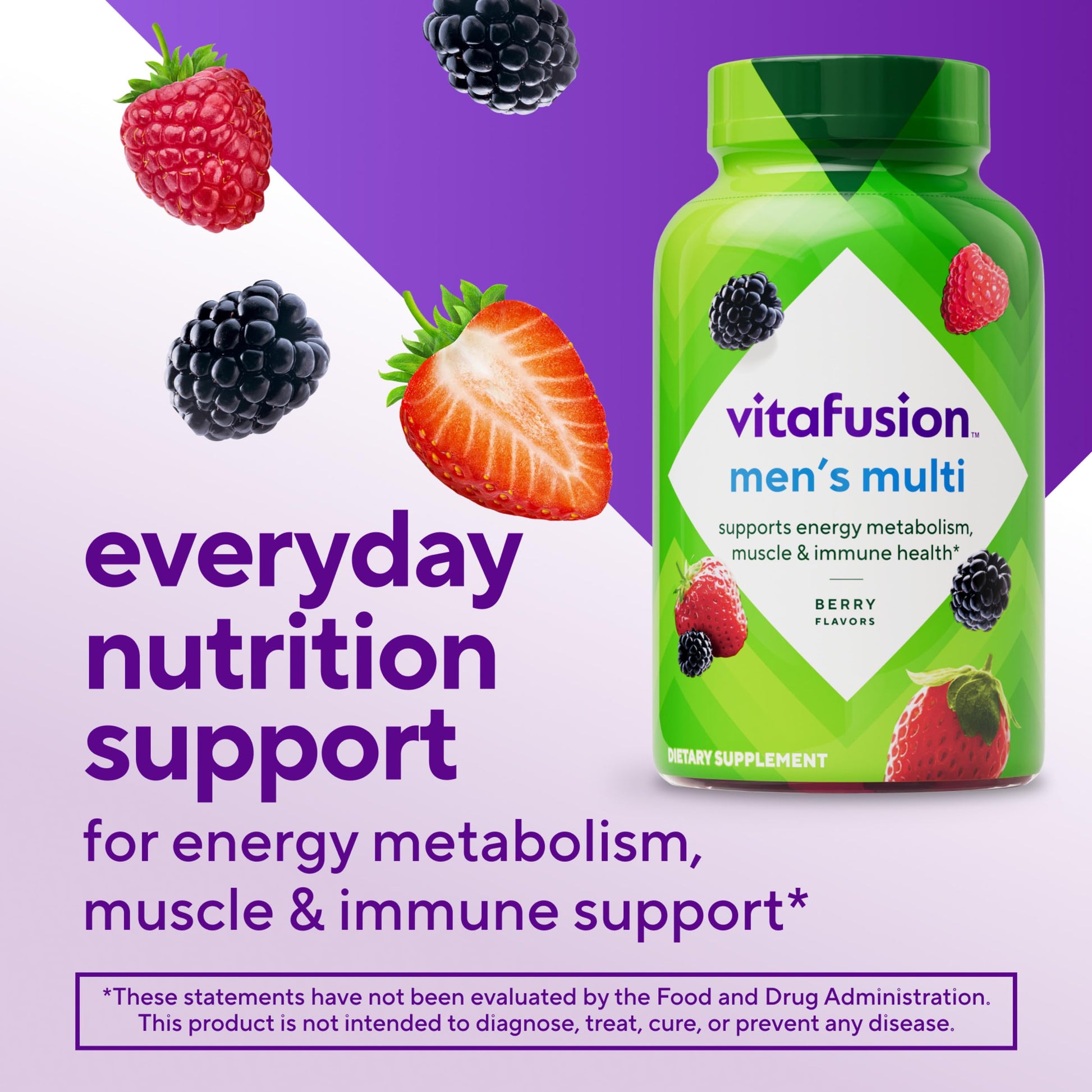 vitafusion Adult Gummy Vitamin Supplement for Men, Berry Flavored, A, C, D, E, B6, B12, Daily, 120 Count, 60 Day Supply VitafusionAu supplements