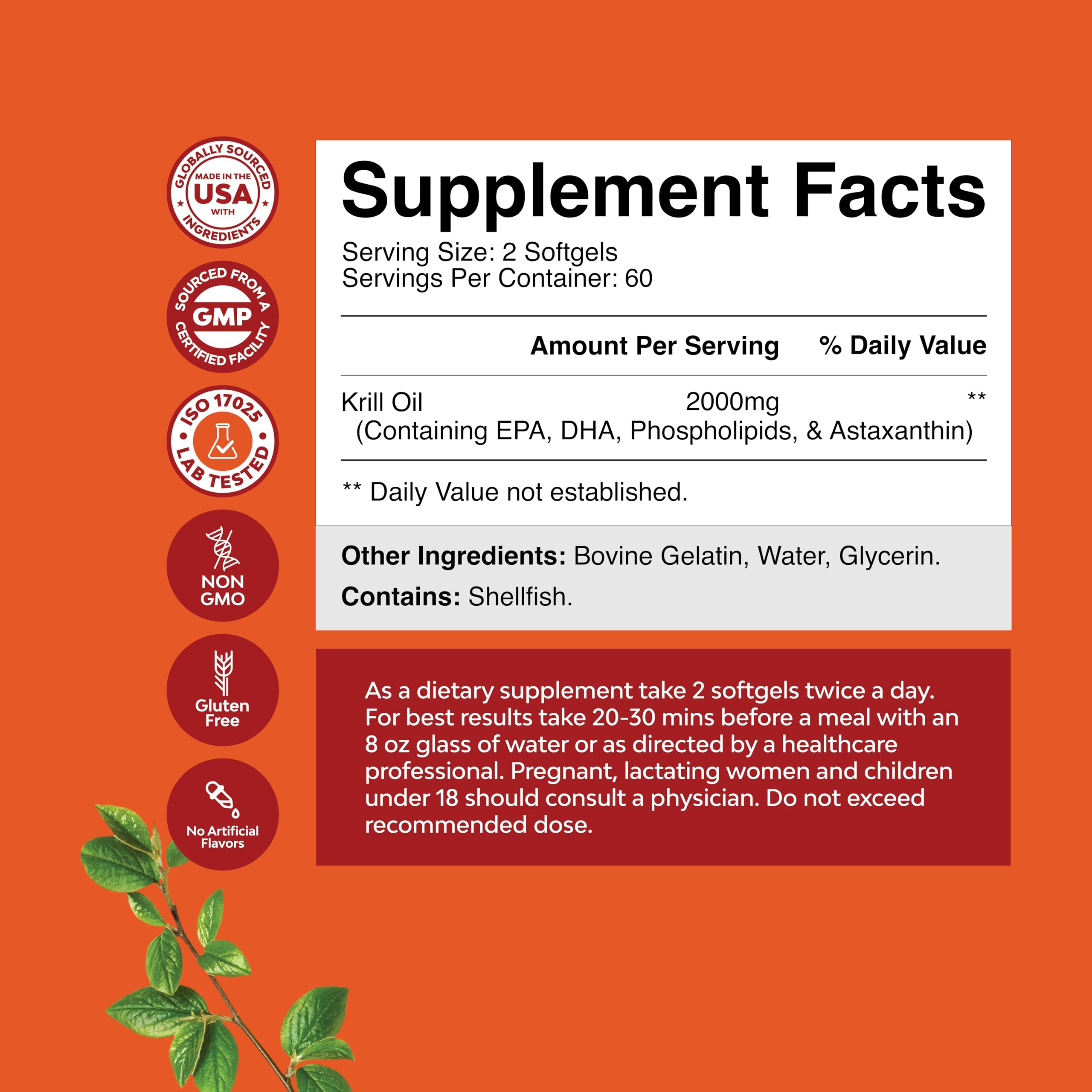 Antarctic Krill Oil 2000mg Softgels Per Serving - Omega 3 Krill Oil Supplement Natures CraftUS supplements