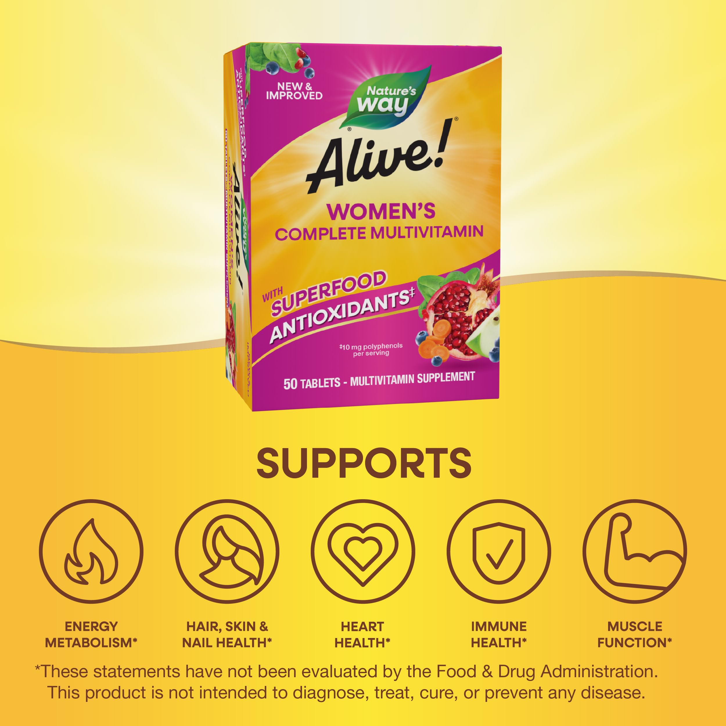 Nature's Way Alive! Daily Complete Multivitamin for Women, Supports Energy Metabolism, Hair, Skin & Nails*, B-Vitamins
