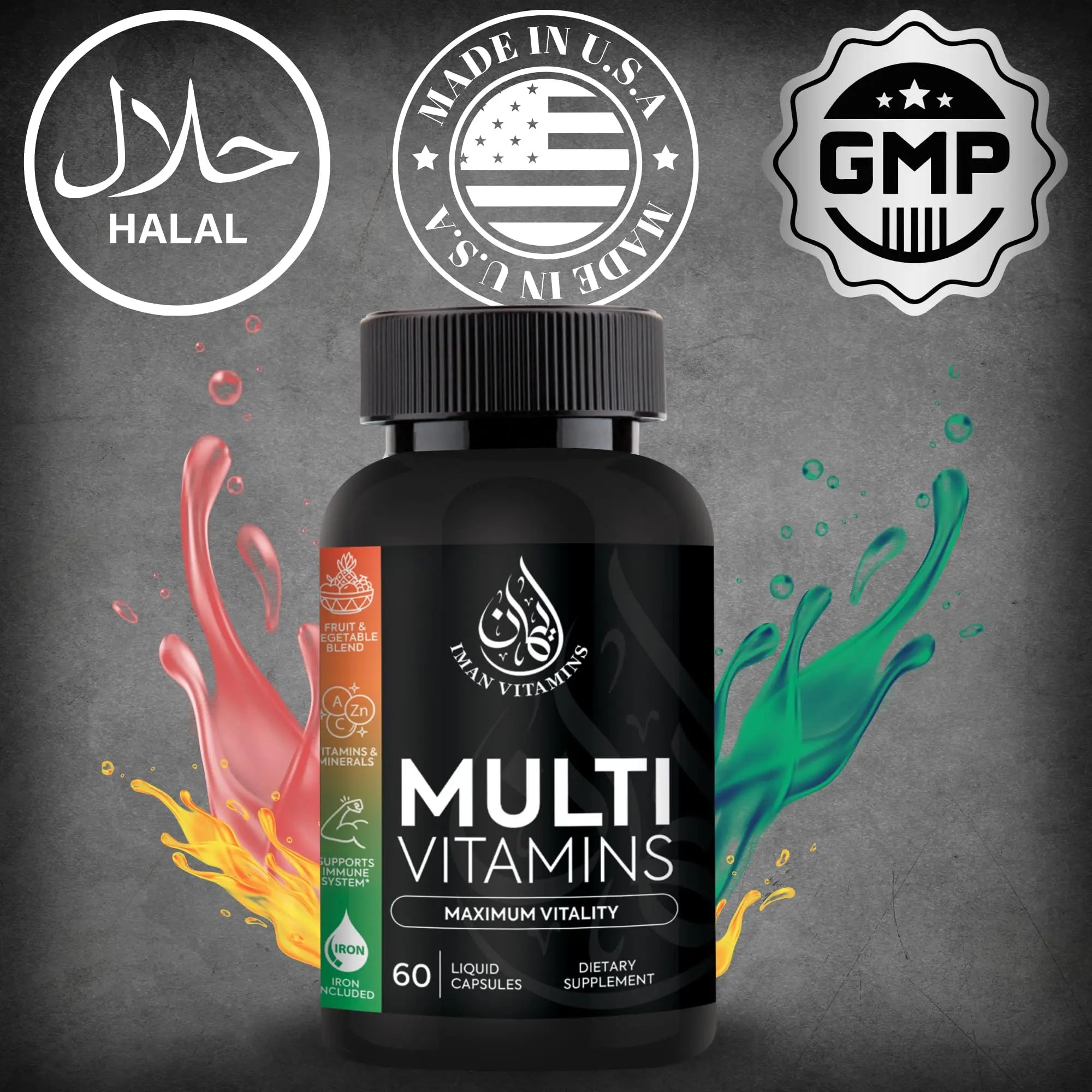 Iman Vitamins Halal Complete Multivitamin Capsules for Adults Men & Women | 42 Fruit & Vegetable Blend Iman VitaminsAu supplements