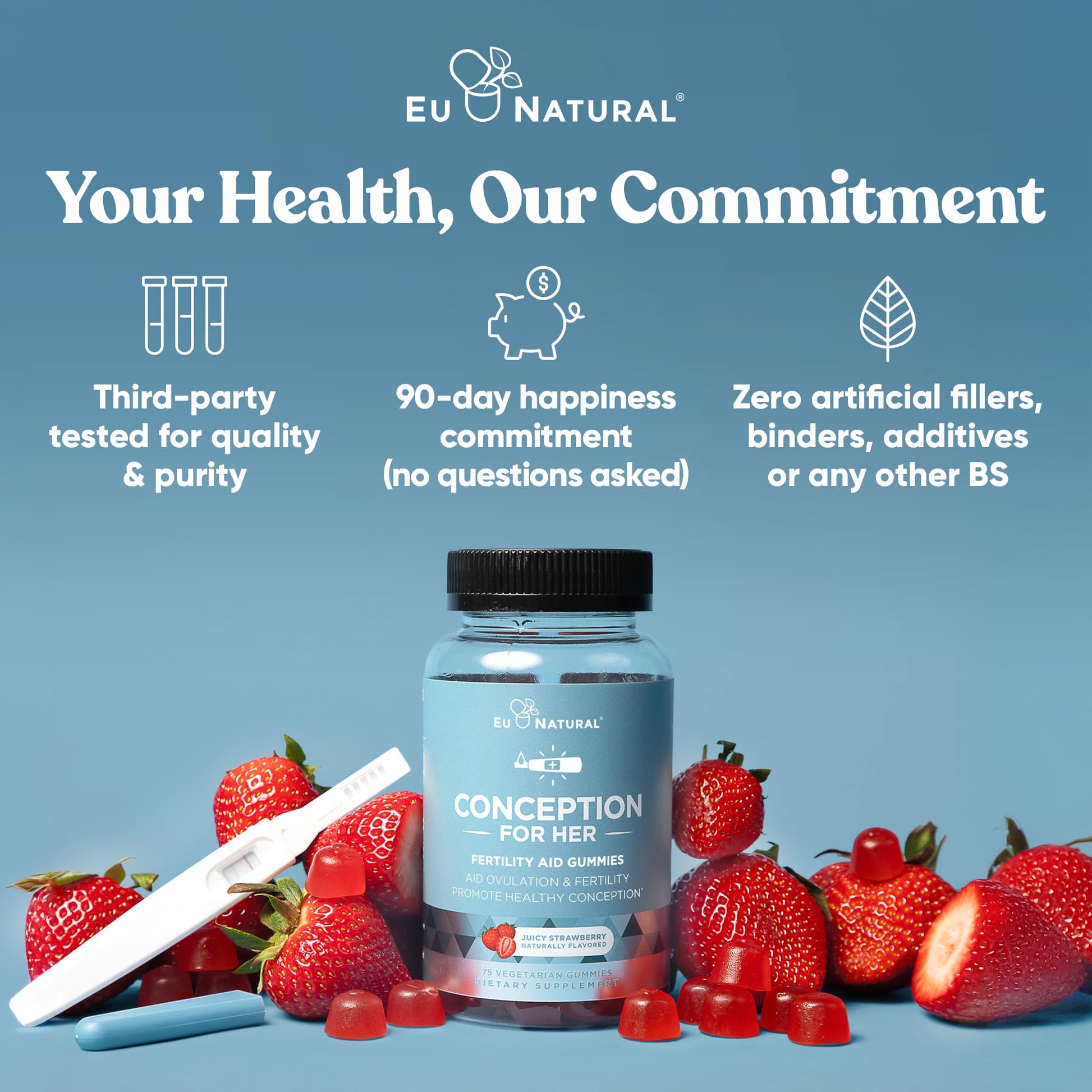 Conception for Her Fertility Gummies - Fertility Supplements for Women with Myo Inositol, Folate & more Essential Nutrients - Delicious Juicy Strawberry Hormone Balance Vitamins, 75 ct Pectin Gummies Eu NaturalAu supplements