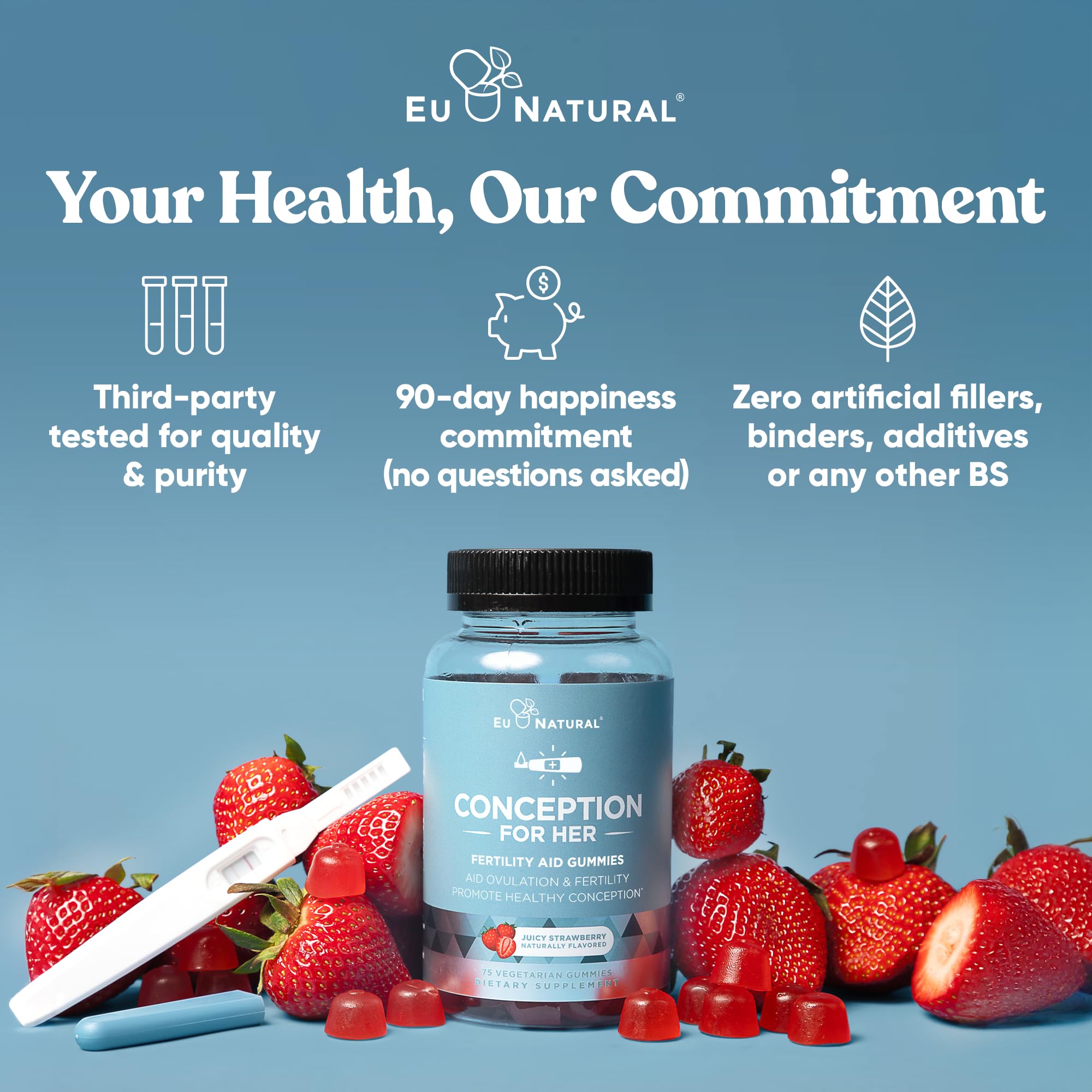 Conception for Her Fertility Gummies - Fertility Supplements for Women with Myo Inositol, Folate & more Essential Nutrients - Delicious Juicy Strawberry Hormone Balance Vitamins, 75 ct Pectin Gummies Eu NaturalAu supplements