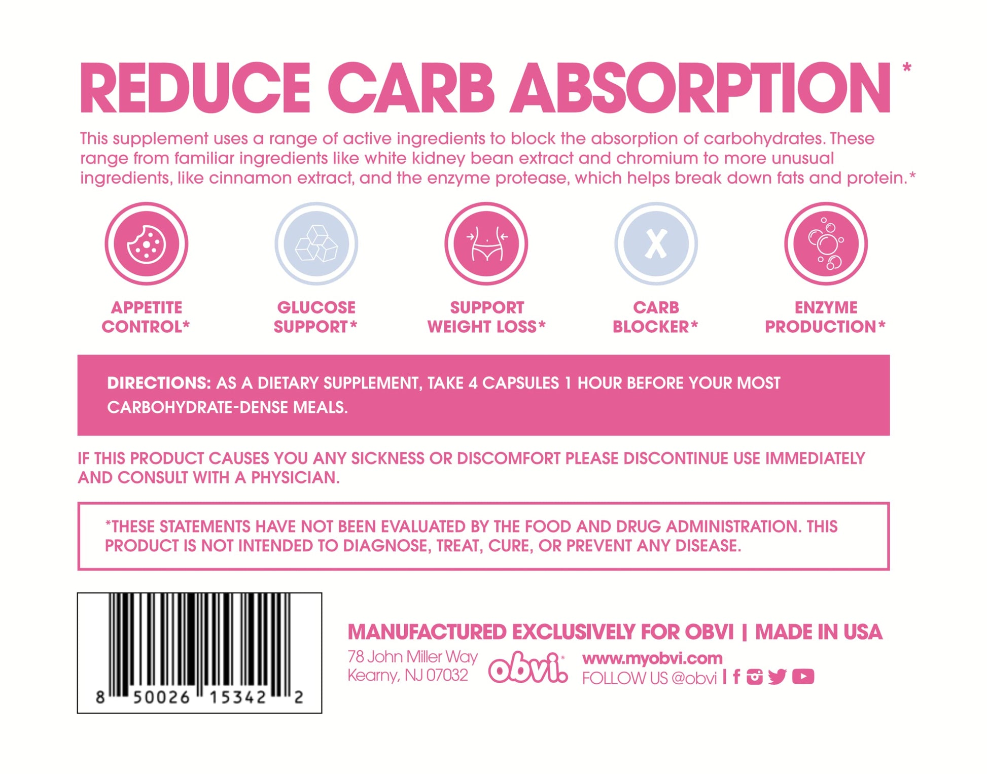 Obvi Guilt Free Carb Blocker, Block Carb Absorption, Support Weight Loss, Healthier Nails ObviUS supplements