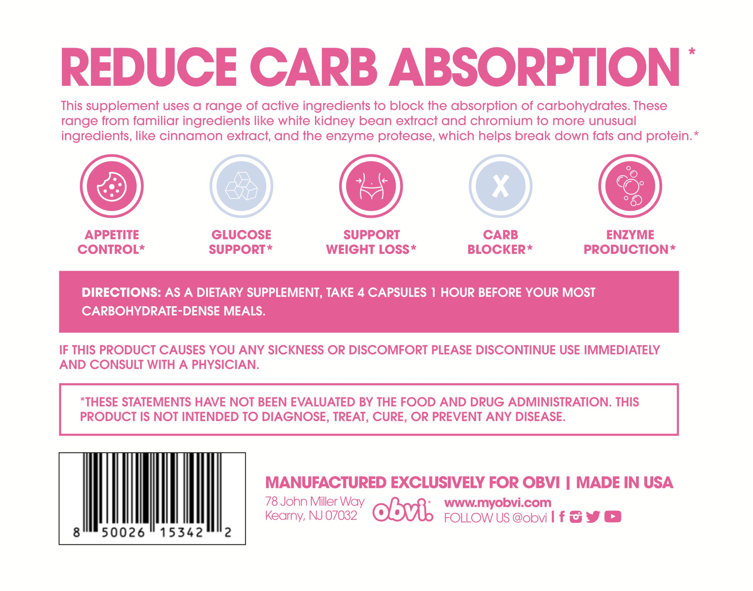 Obvi Guilt Free Carb Blocker, Block Carb Absorption, Support Weight Loss, Healthier Nails ObviUS supplements