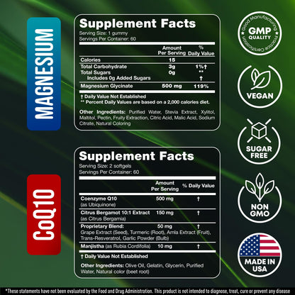 CoQ10 500mg + Magnesium Glycinate Gummies Bundle – High Absorption Coenzyme Q10 120 Softgels & 60 Sugar-Free Sleep Gummies – Heart, Energy & Mood Support – Enhanced Formula, USA Made JOYLI NutritionUS supplements