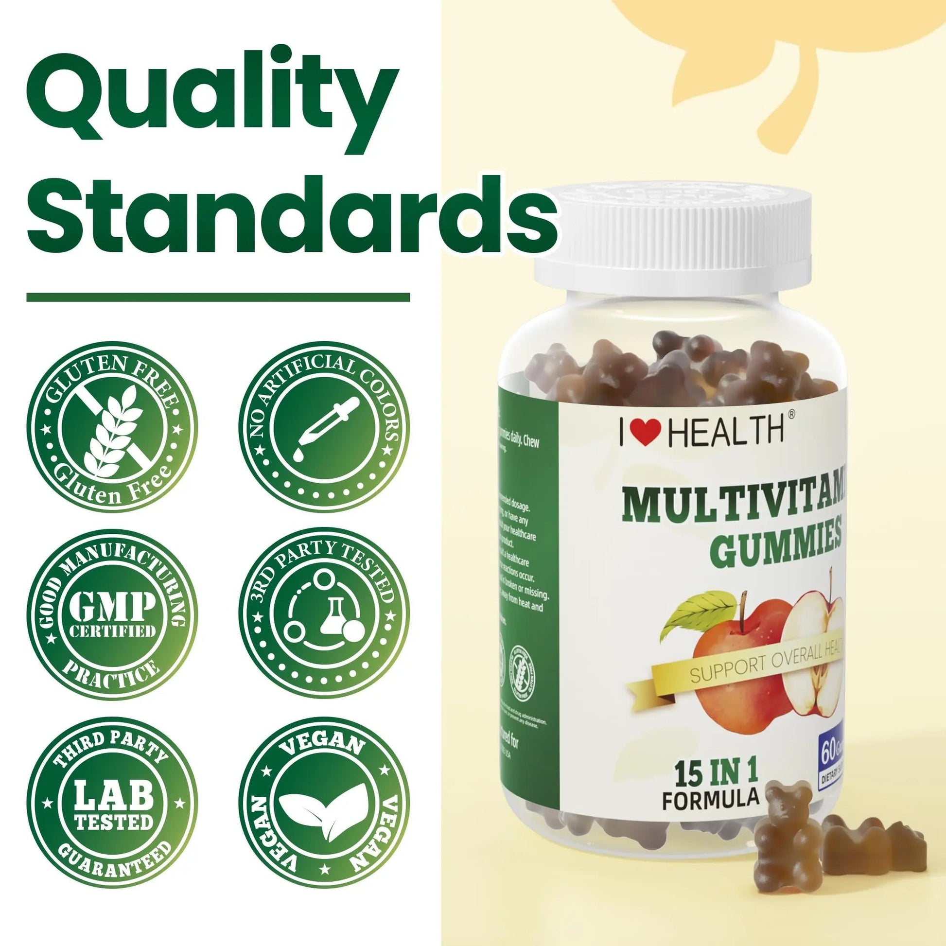 I LOVE HEALTH® 15-in-1 Multivitamin Gummies for Adults & Kids - Enhanced Formula with Vitamin A, C, D3, E, B12, Zinc, Magnesium & More I LOVE HEALTHAu supplements