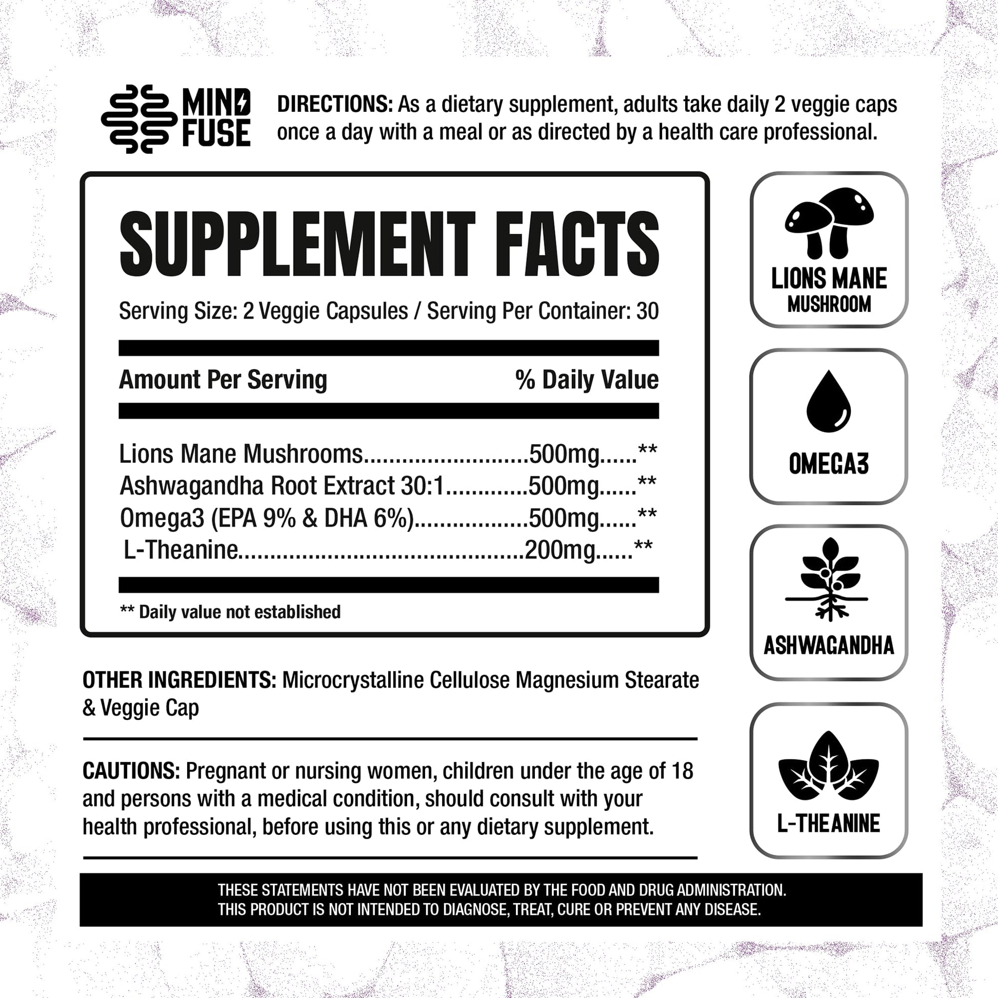 Nootropic Memory Booster Supplement for Adults - Lion’s Mane Capsules with Omega-3, Ashwagandha & L-Theanine for Focus & Memory - Gluten-Free 60 Capsules Mind FuseAu supplements
