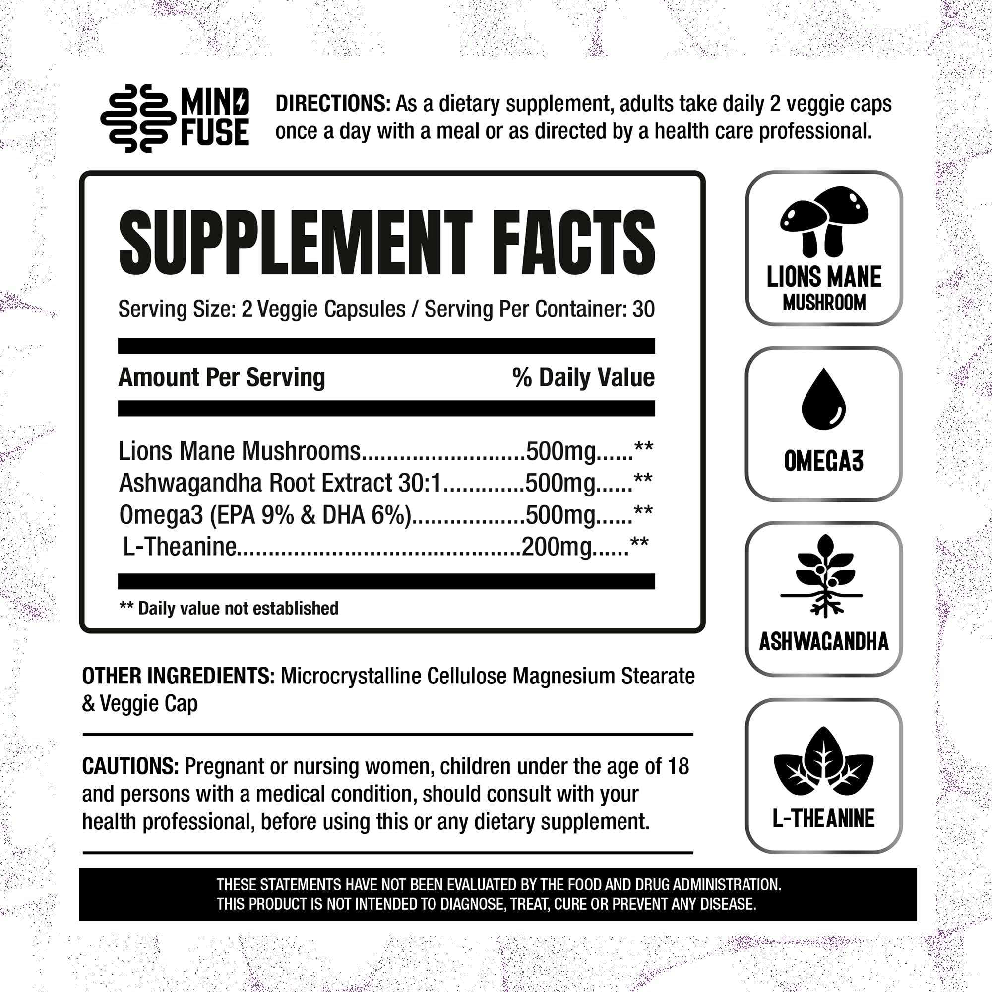 Nootropic Memory Booster Supplement for Adults - Lion’s Mane Capsules with Omega-3, Ashwagandha & L-Theanine for Focus & Memory - Gluten-Free 60 Capsules Mind FuseAu supplements