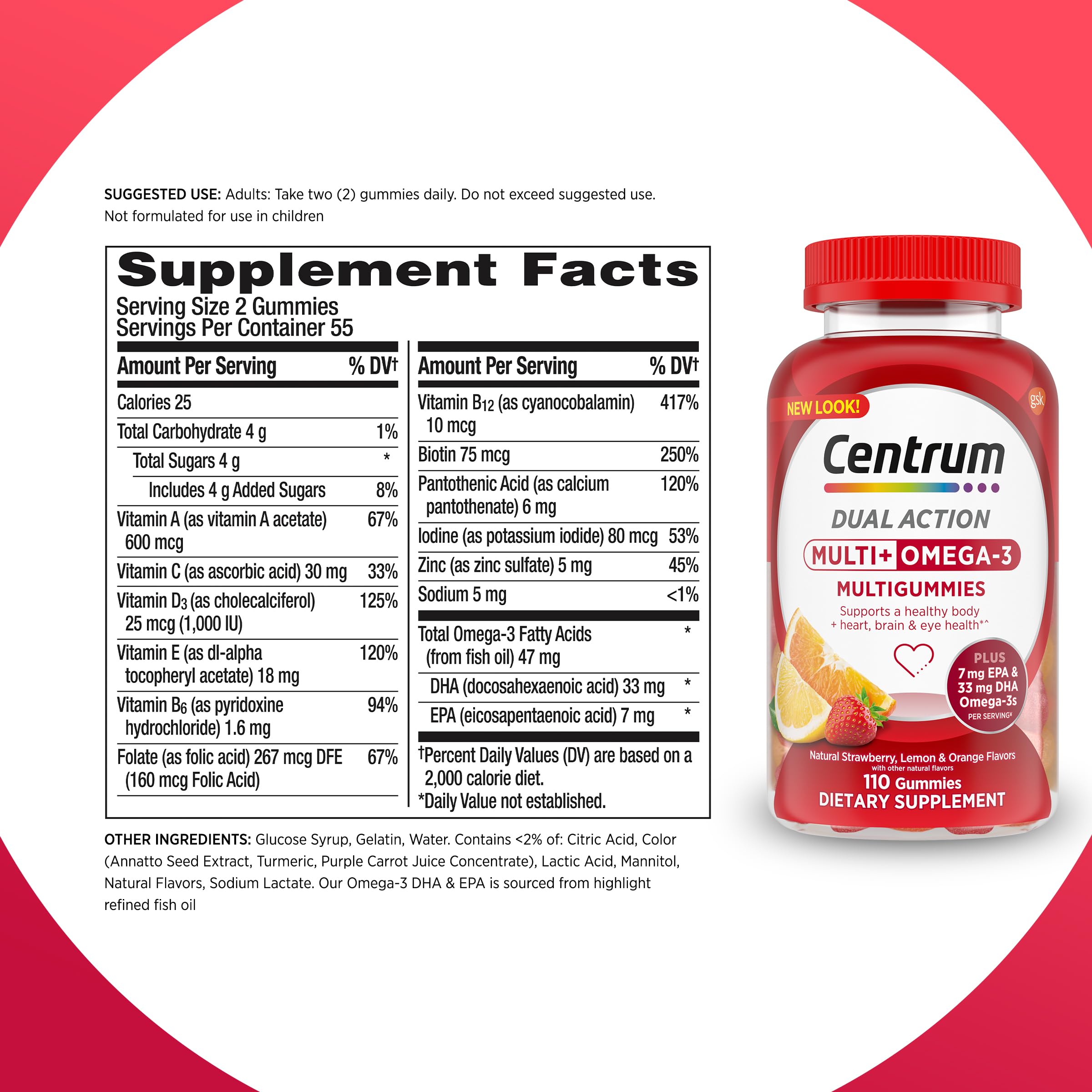 Centrum MultiGummies Multi+ Omega 3 Dual Action, Adult Multivitamin, Multivitamin/Multimineral/Omega 3 CentrumAu supplements