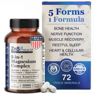 ZnS Health Spectrum 5 Magnesium Complex for Women & Men – 5 Magnesium Complex Supplement with Glycinate, Malate, Citrate & Hydroxide for Sleep, Muscle Recovery & Calm – 500mg Vegan – 60 Capsules ZnS HealthAu supplements