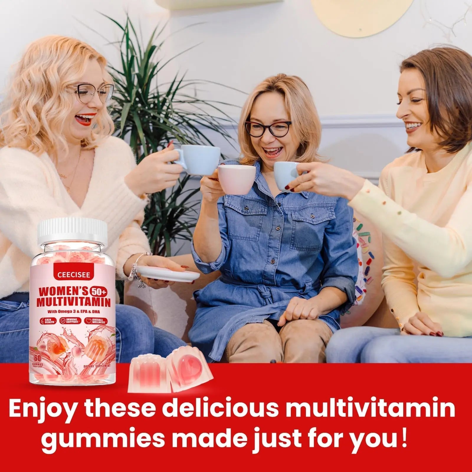 Ceecisee Vitamin Gummies for 50+ Women: Organic Vegan Multivitamin with Iron Omega3 B12 D3 Biotin Zinc Ashwagandha for Hair Skin Health Energy Immune Suppor CeeciseeAu supplements
