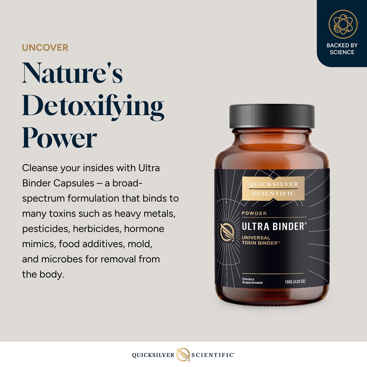 Quicksilver Scientific Ultra Binder Powder - Multi Binder with Bentonite Clay, Zeolite Detox & Charcoal - Supplement for Gut Support & The Body's Toxin Removal Process (120g) Quicksilver ScientificUS supplements