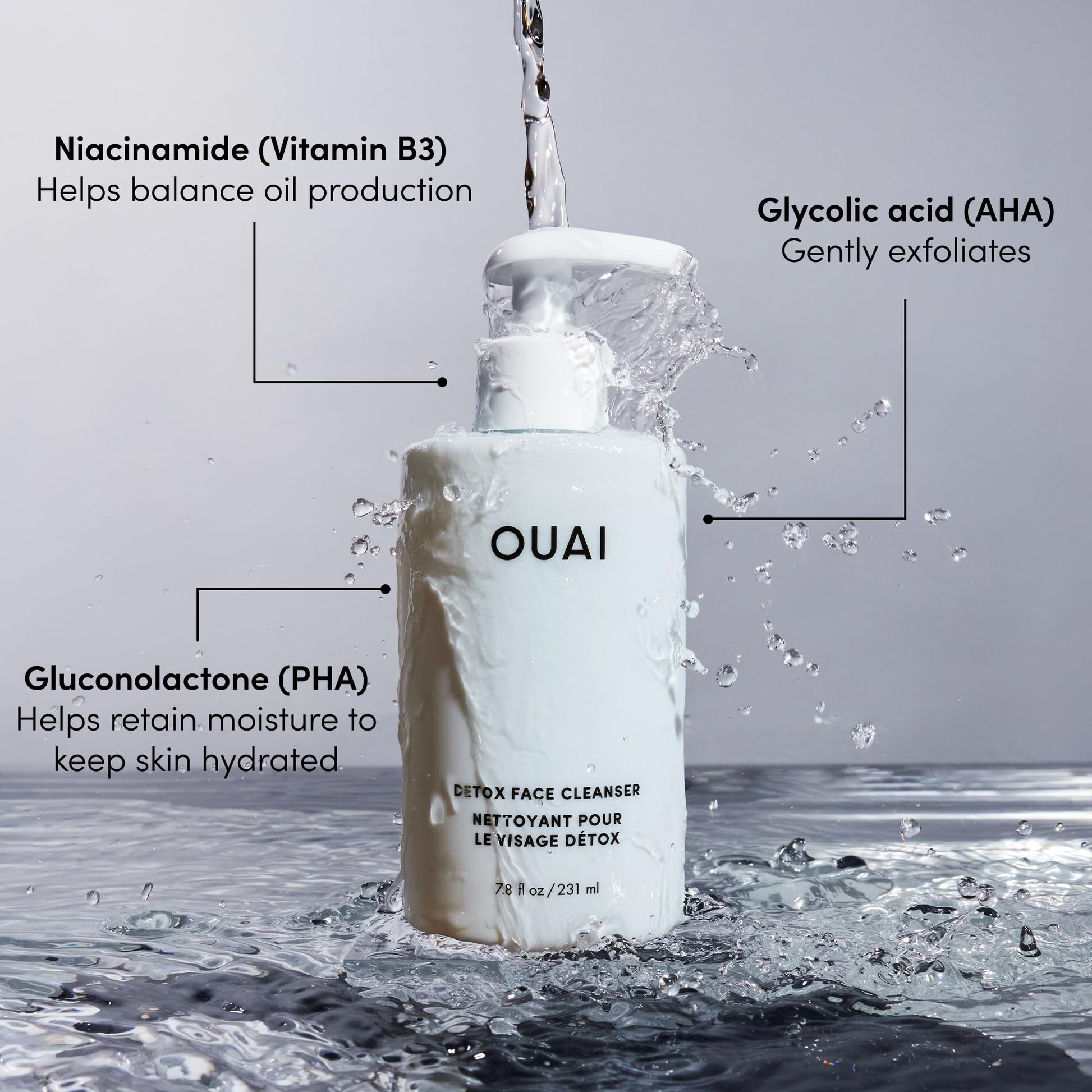 OUAI Detox Facial Cleanser - Deep Cleansing Face Wash with Glycolic Acid, Niacinamide & PHA - Removes Sweat, Dirt & Oil Without Drying - Gentle Face Cleanser for Post-Workout (7.8 Fl Oz) OUAIAu supplements