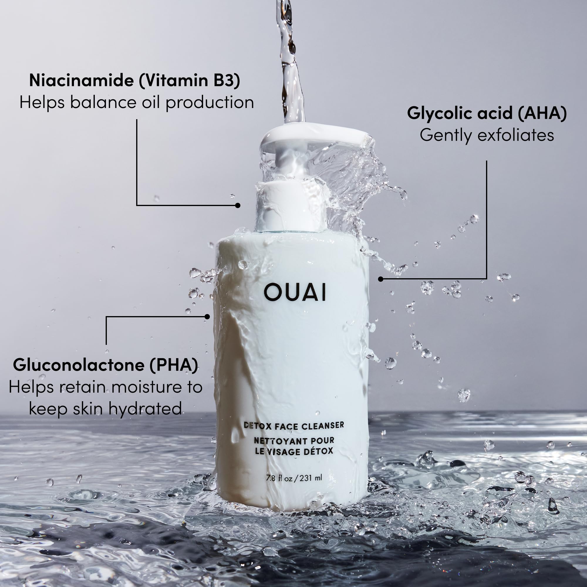 OUAI Detox Facial Cleanser - Deep Cleansing Face Wash with Glycolic Acid, Niacinamide & PHA - Removes Sweat, Dirt & Oil Without Drying - Gentle Face Cleanser for Post-Workout (7.8 Fl Oz) OUAIAu supplements