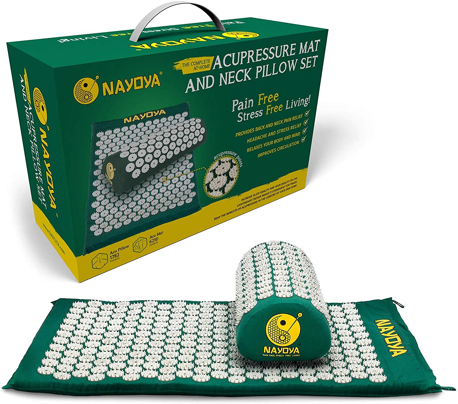 NAYOYA Neck and Back Pain Relief - Acupressure Mat and Neck Pillow Set - Relieves Stress and Sciatic Pain NAYOYAAu supplements