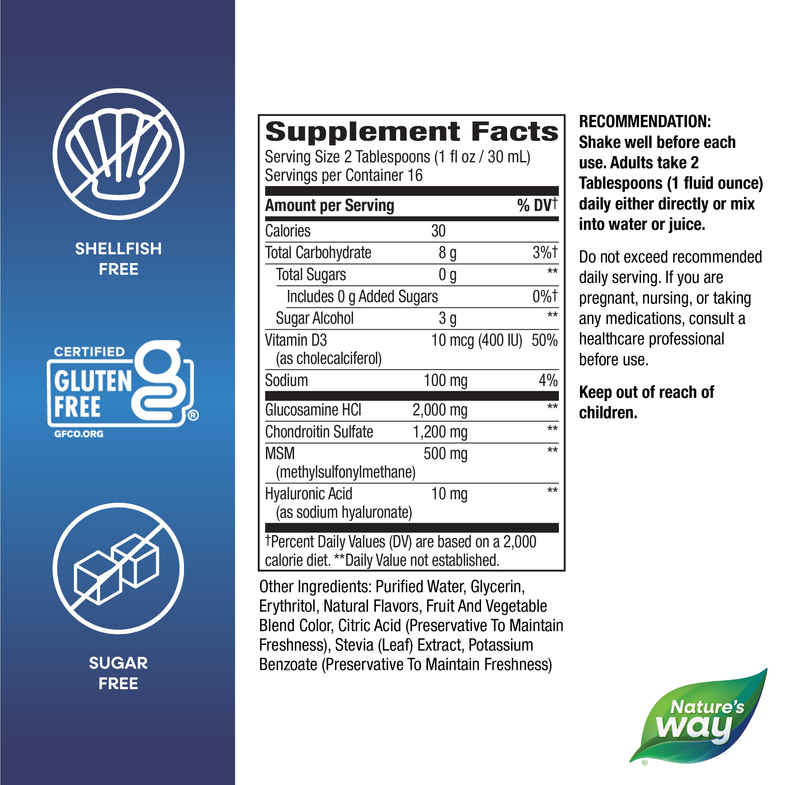 Nature's Way Joint Movement Glucosamine Fast Absorbing Liquid, Ultra Strength, Supports Healthy Bones*, Liquid Glucosamine Chondroitin, MSM with Vitamin D3, Berry Flavored, 16 Fl Oz Nature's WayAu supplements