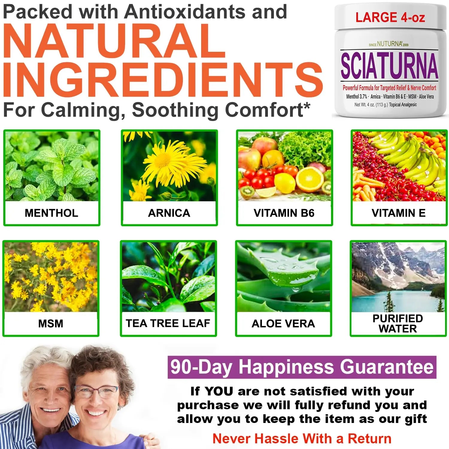 Sciatica Nerve Cream - Maximum Strength Comfort Cream for Feet, Hands, Legs, Toes, Back - Natural Ultra Strength Arnica, MSM, Menthol, Soothing Comfort, Large 4 Oz NuturnaAu supplements
