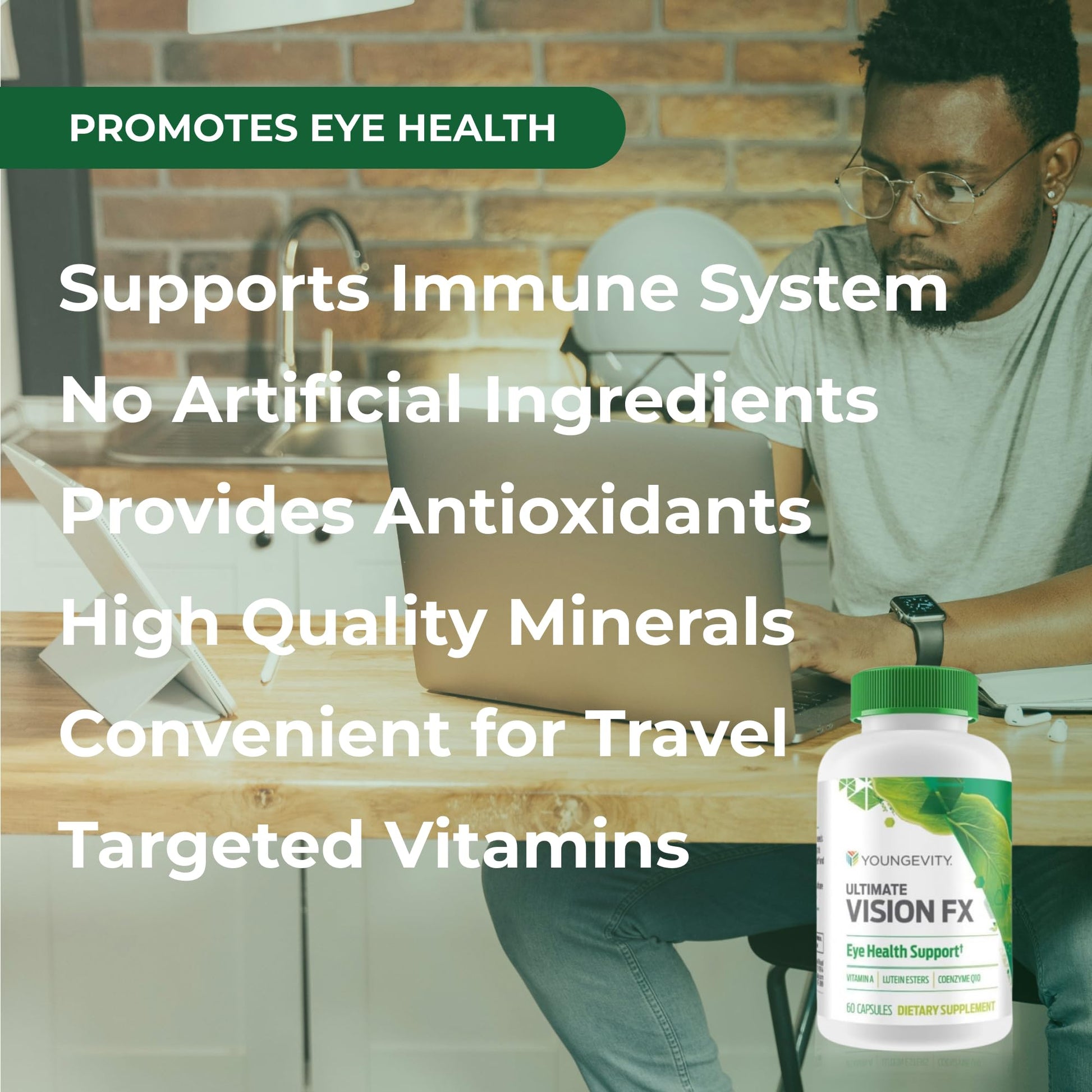 Youngevity Ultimate Vision FX™ - Eye Vitamin & Mineral Supplement Blend - Lutein, CoQ10, Vitamins A, C, E, Zinc, Chromium, Selenium for Eye Health (60 Capsules) YoungevityAu supplements