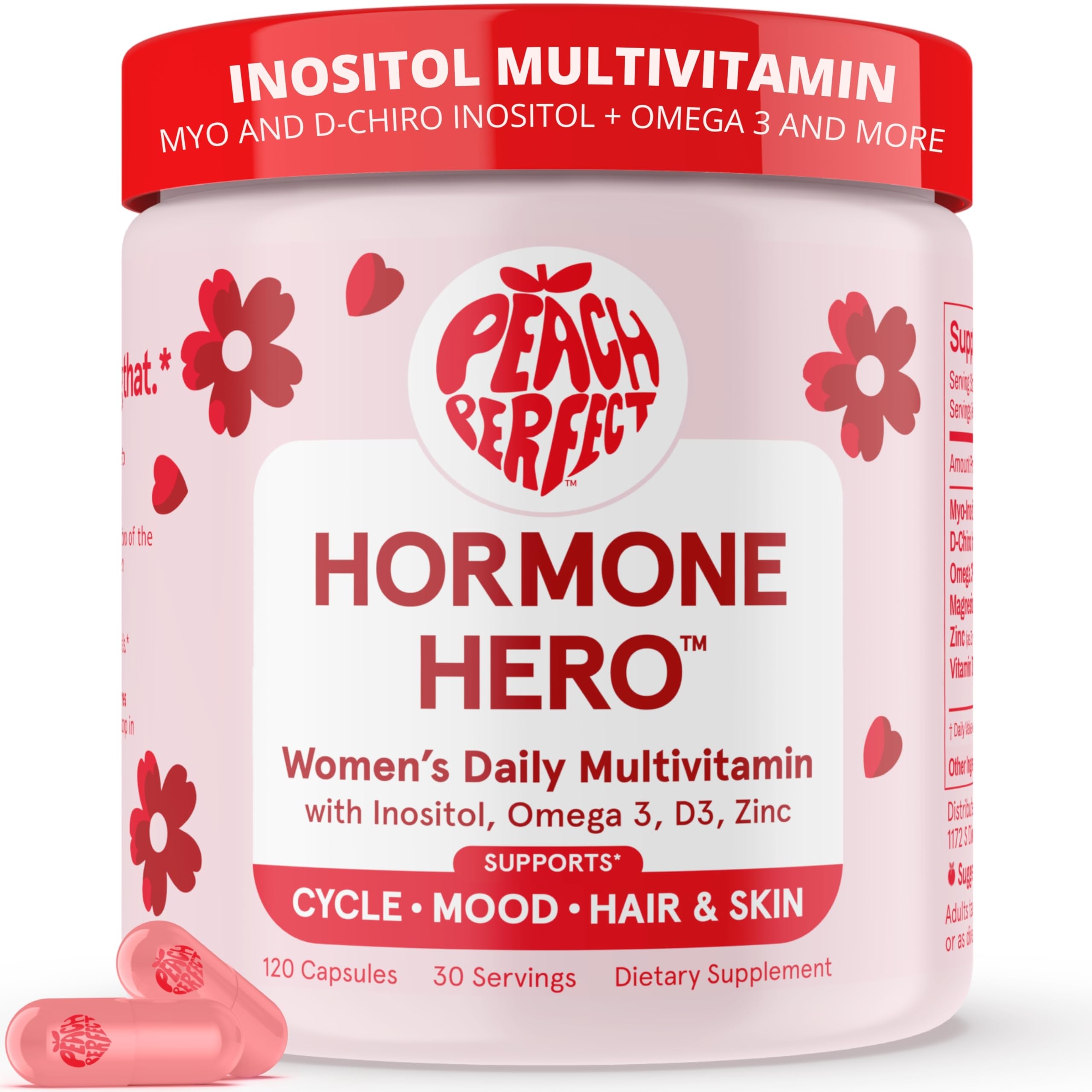 Peach Perfect Inositol Multivitamin – Myo-Inositol & D-Chiro 40:1 Blend, Omega-3, Vitamin D3, Magnesium, Zinc – Supports Women’s Health, Mood, Energy, Supplement – 30 SVG Peach PerfectAu supplements
