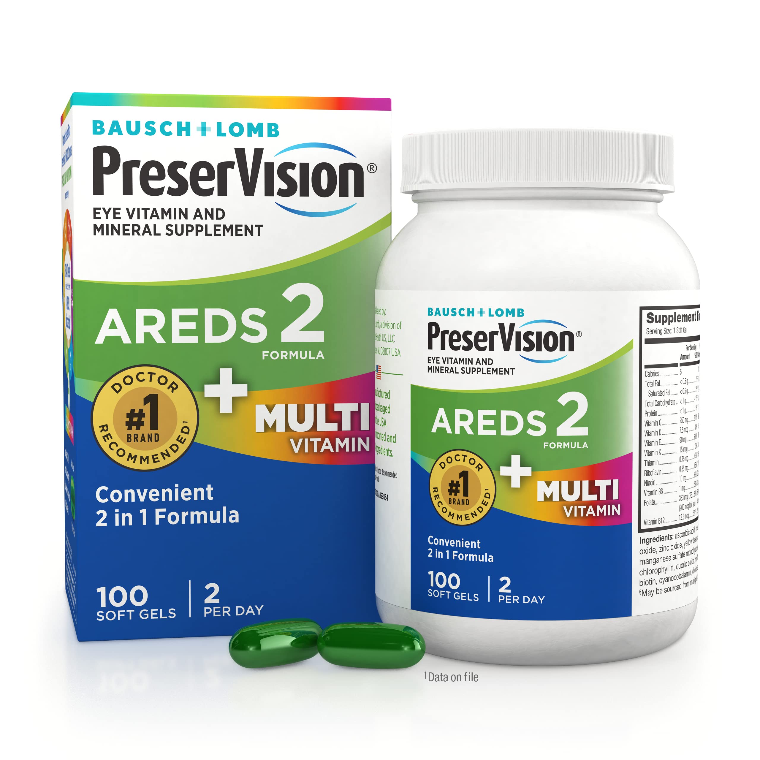 PreserVision AREDS 2 + Multivitamin, #1 Eye Doctor Recommended Brand, 2-in-1 Eye Vitamin with Lutein, Zeaxanthin, Zinc, and Vitamin C, D & E, 100 Softgels PreserVisionAu supplements