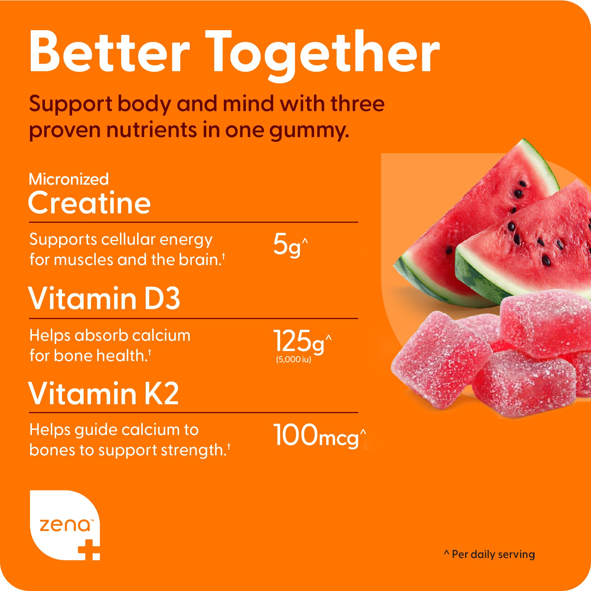 Zena Nutrition Creatine Gummies with D3 & K2, Creatine Monohydrate for Men and Women, Supports Bone, Muscle, & Cognitive Health, Gummy Workout Supplement, Watermelon Flavor, 150ct, 30 Daily Servings Zena NutritionAu supplements