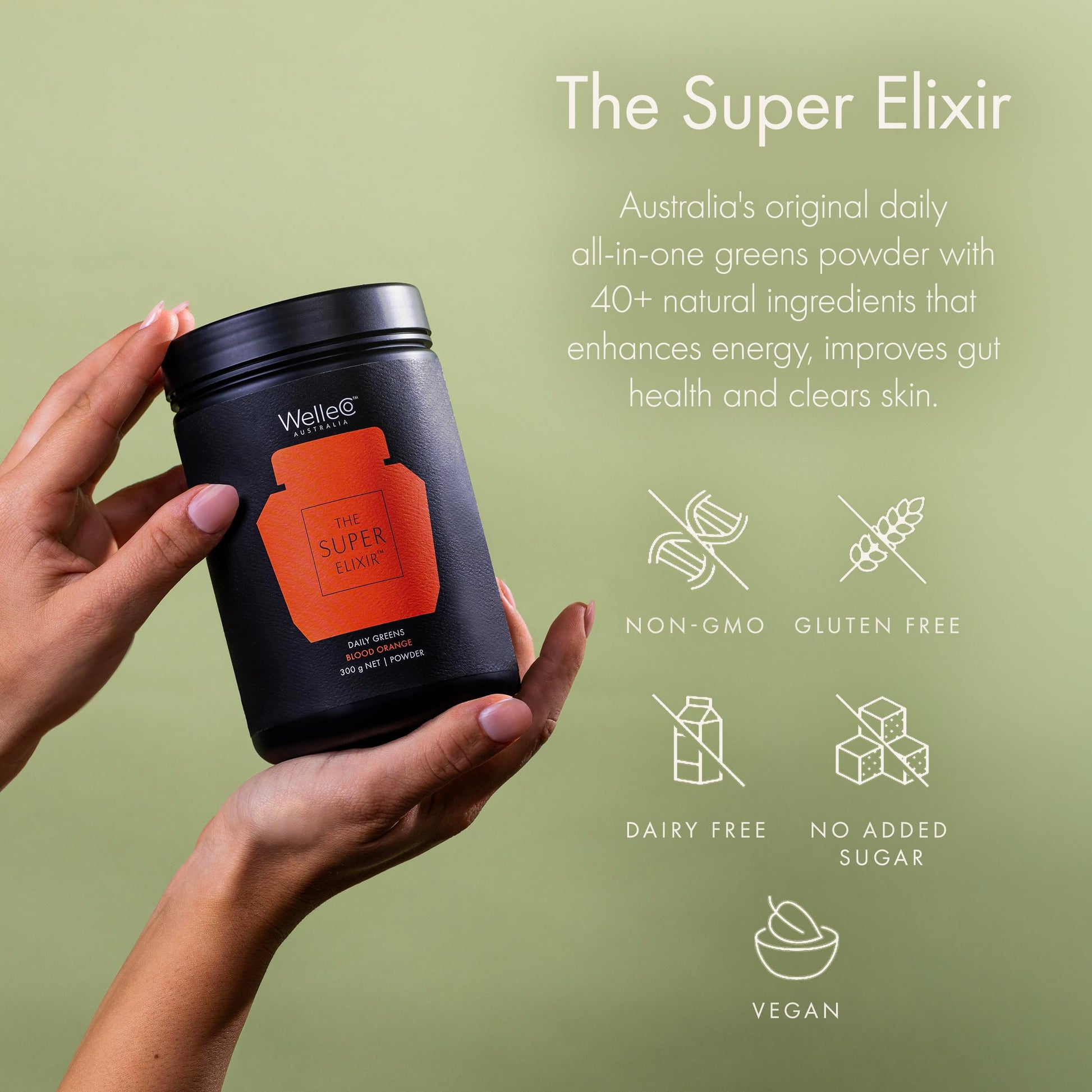 WelleCo The Super Elixir Daily Greens Powder, Probiotic Drink Mix with Whole Foods, Gluten Free, Vegan Gut Health Powder, Energy, Immunity, Healthy Skin, Hair & Nails (Jar, Blood Orange) WelleCoAu supplements