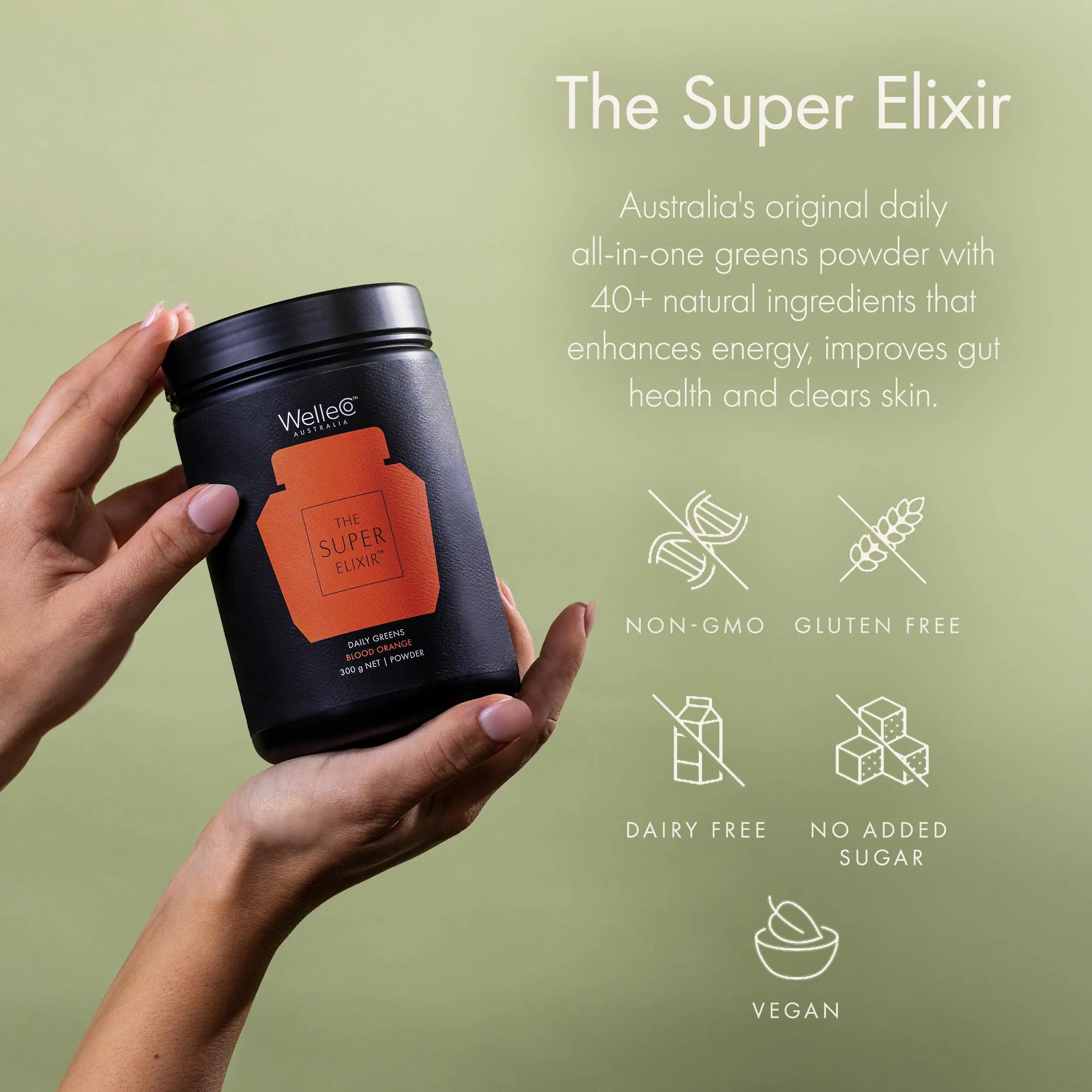 WelleCo The Super Elixir Daily Greens Powder, Probiotic Drink Mix with Whole Foods, Gluten Free, Vegan Gut Health Powder, Energy, Immunity, Healthy Skin, Hair & Nails (Jar, Blood Orange) WelleCoAu supplements