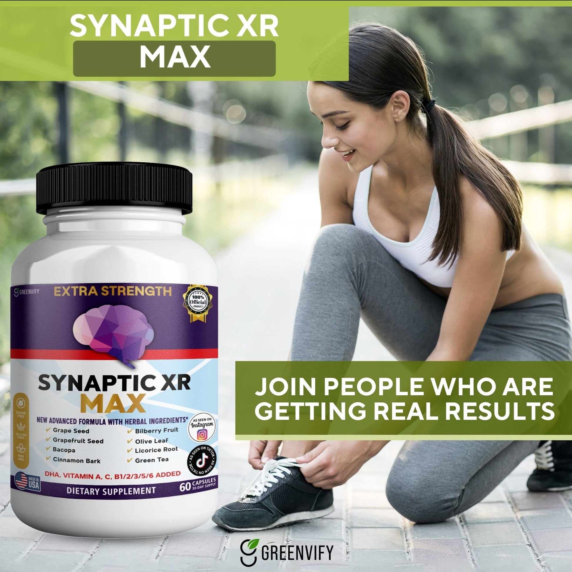 GREENVIFY Synaptic XR Max Extra Strength Brain Support Supplement with Herbal Ingredients, 60 Capsules, DHA Vitamins, Nootropic Formula (1) GREENVIFYAu supplements