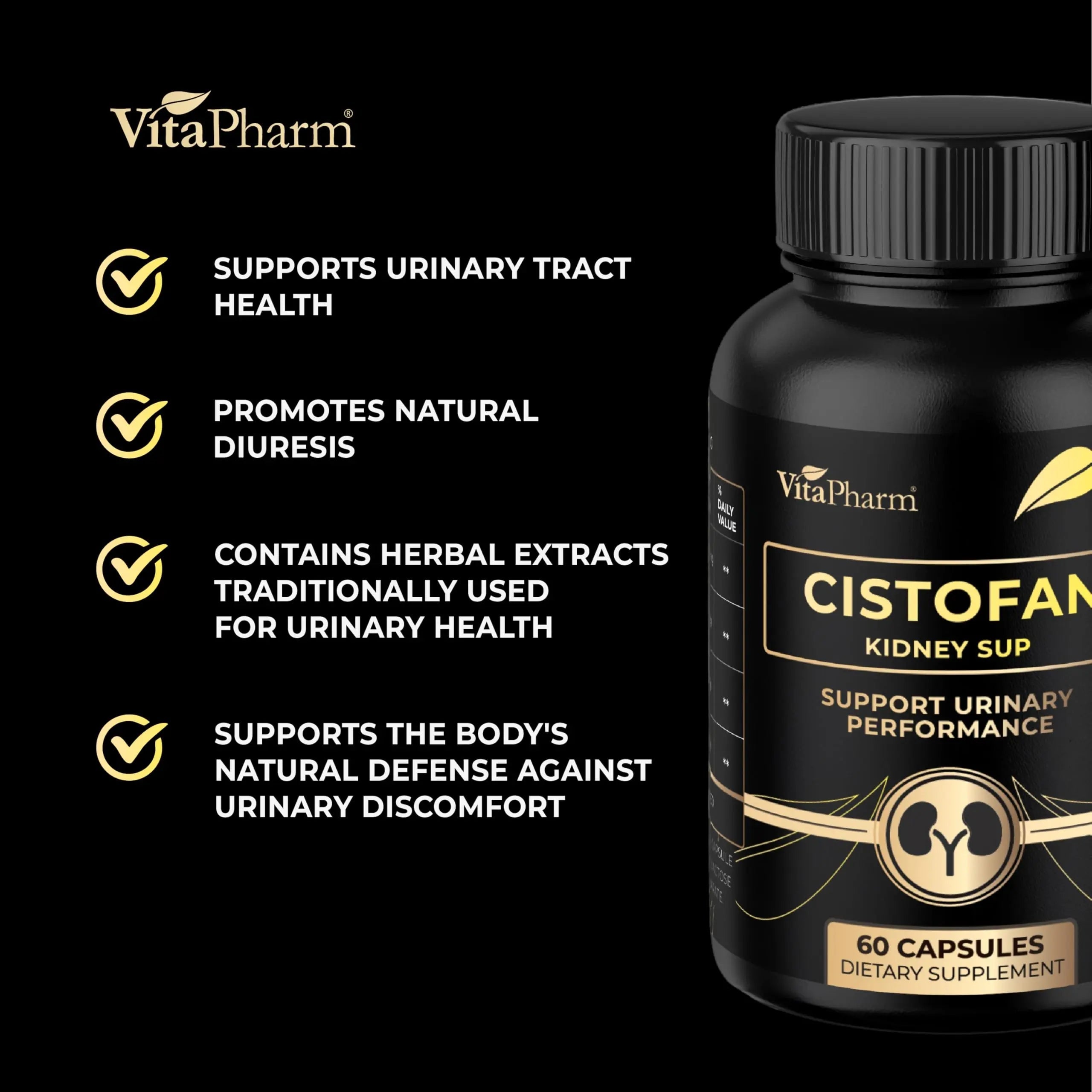 CISTOFAN Kidney Support Supplement – Herbal Formula with Java Tea, Birch Leaf, Parsley & Cranberry – Supports Urinary Tract & Kidney Function – Natural Diuresis – 60 Capsules – Non-GMO – Made in EU VitaPharmAu supplements