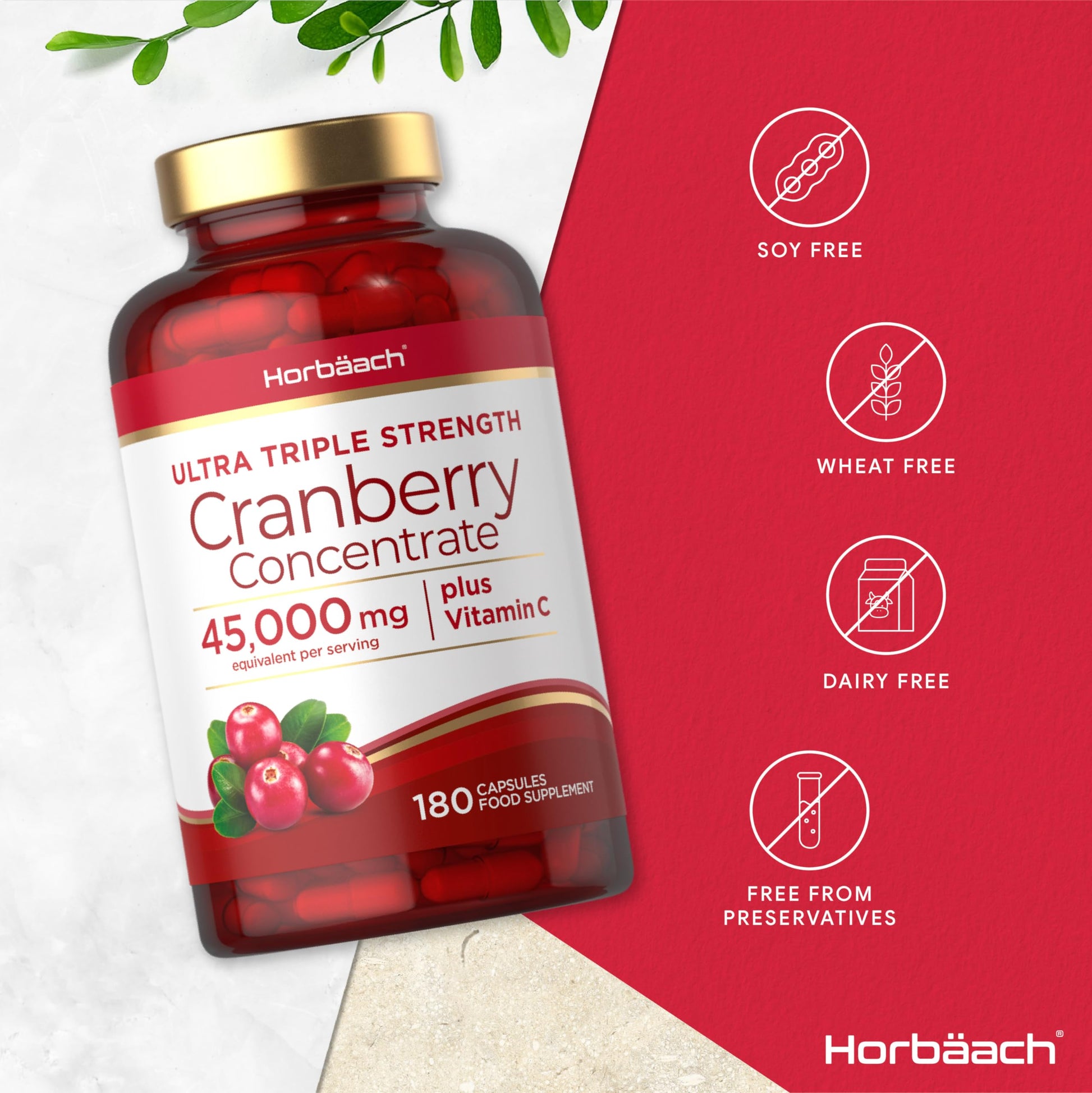 Cranberry Capsules 45,000 mg | High Strength Cranberry Extract with Vitamin C HorbäachUS supplements