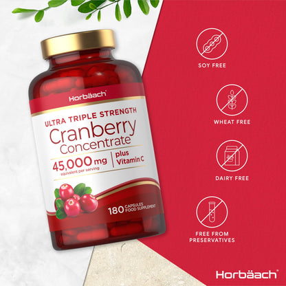 Cranberry Capsules 45,000 mg | High Strength Cranberry Extract with Vitamin C HorbäachUS supplements