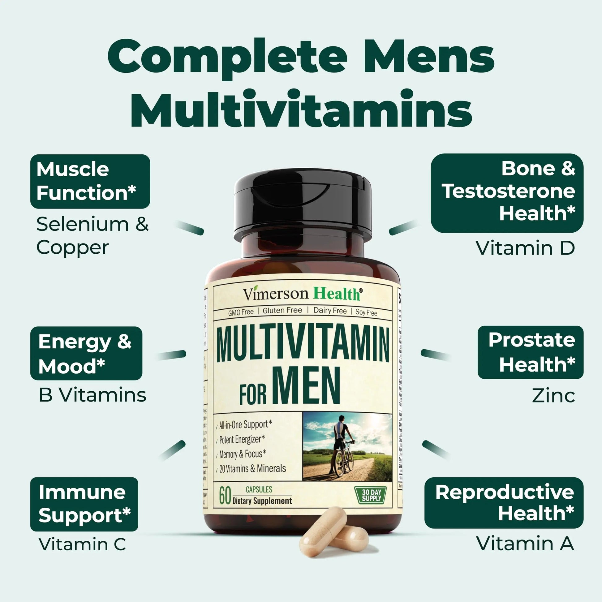 Vimerson Health Multivitamin for Men & Tongkat Ali for Men with Horny Goat Weed, Maca Root Powder, Tribulus Terrestris, Saw Palmetto Extract Vimerson HealthAu supplements
