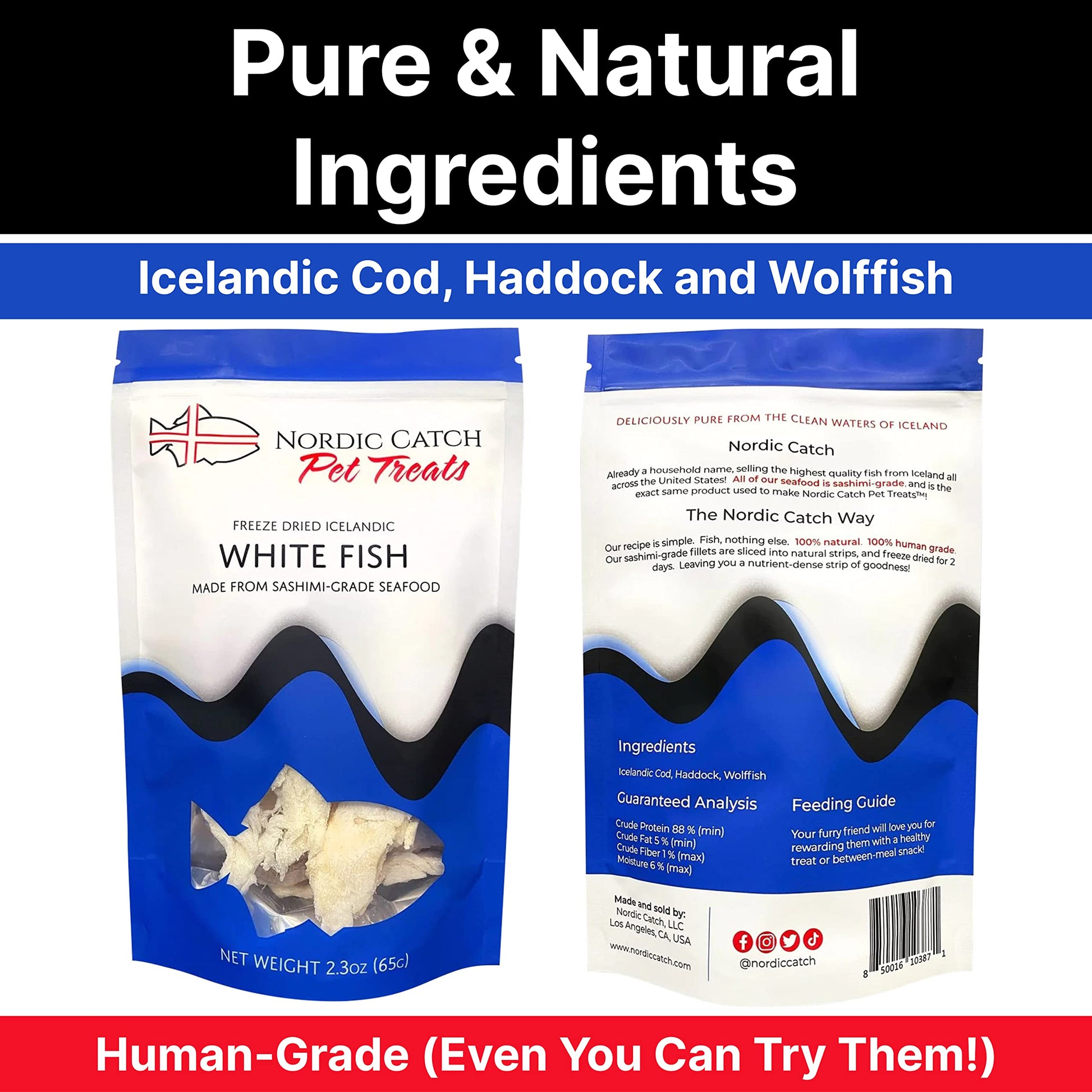 Nordic Catch Freeze Dried Fish Pet Treats from Iceland - Pure, All Natural Seafood Snacks for Dogs, Cats and Other Pets - Human Safe Ingredients, Made from Sashimi Grade Seafood - White Fish Nordic CatchAu supplements