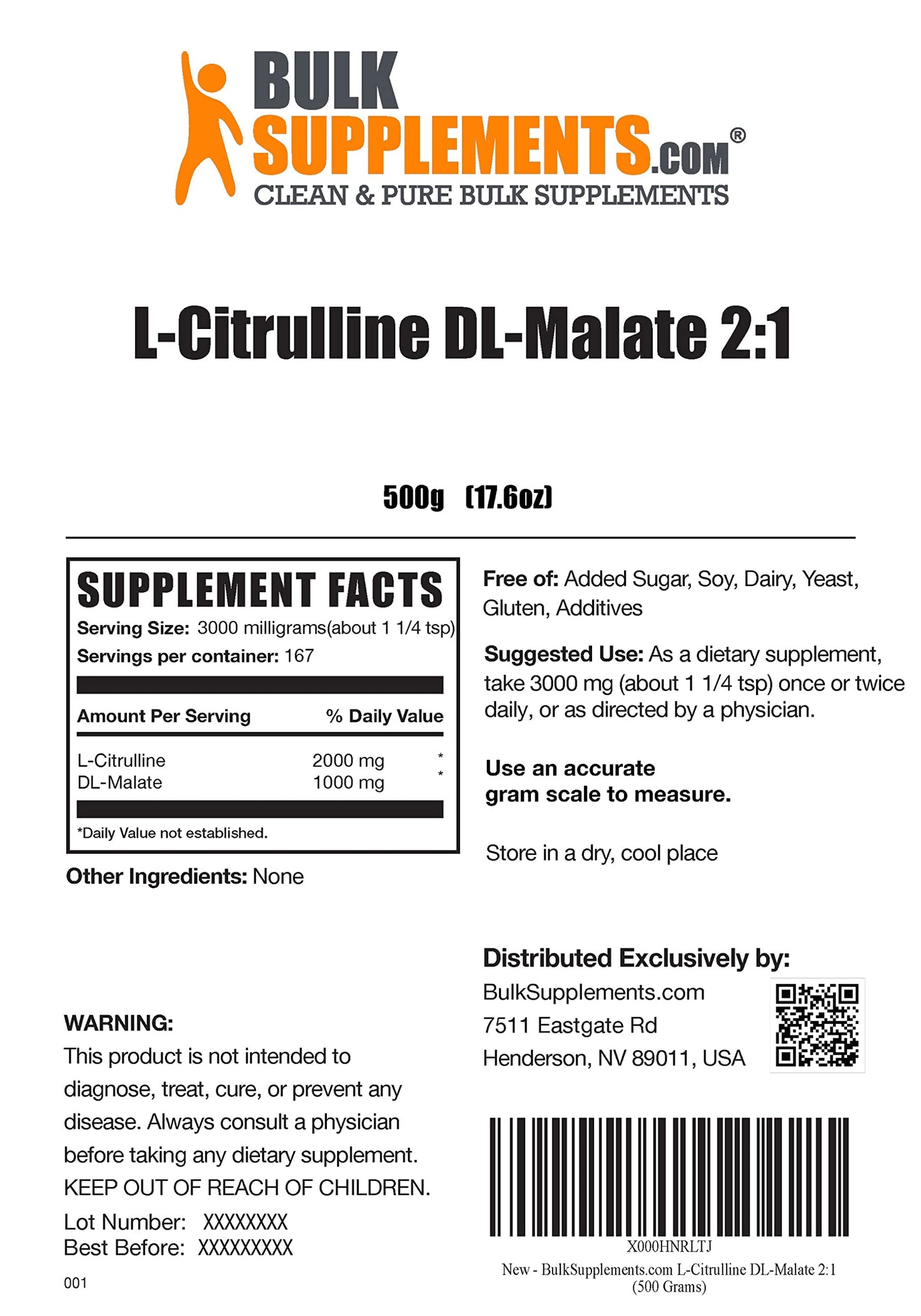 BULKSUPPLEMENTS.COM L-Citrulline DL-Malate 2:1 Powder 500g & Beta Alanine Powder BULKSUPPLEMENTS.COMUS supplements