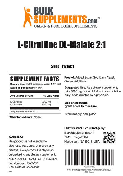 BULKSUPPLEMENTS.COM L-Citrulline DL-Malate 2:1 Powder 500g & Beta Alanine Powder BULKSUPPLEMENTS.COMUS supplements