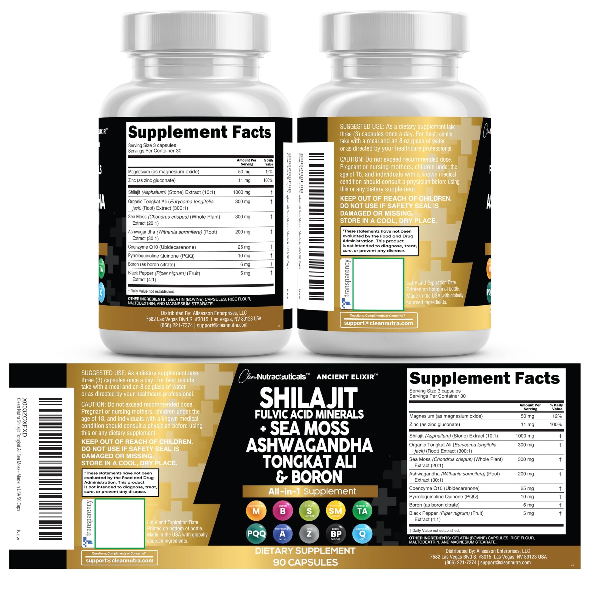 Clean Nutraceuticals Shilajit Supplement for Men with Sea Moss, Tongkat Ali, Ashwagandha, Boron, Zinc, CoQ10, PQQ - Fulvic Acid Capsules - Energy Support - 90 Count - Resin, Gummy & Powder Alternative Clean NutraceuticalsAu supplements
