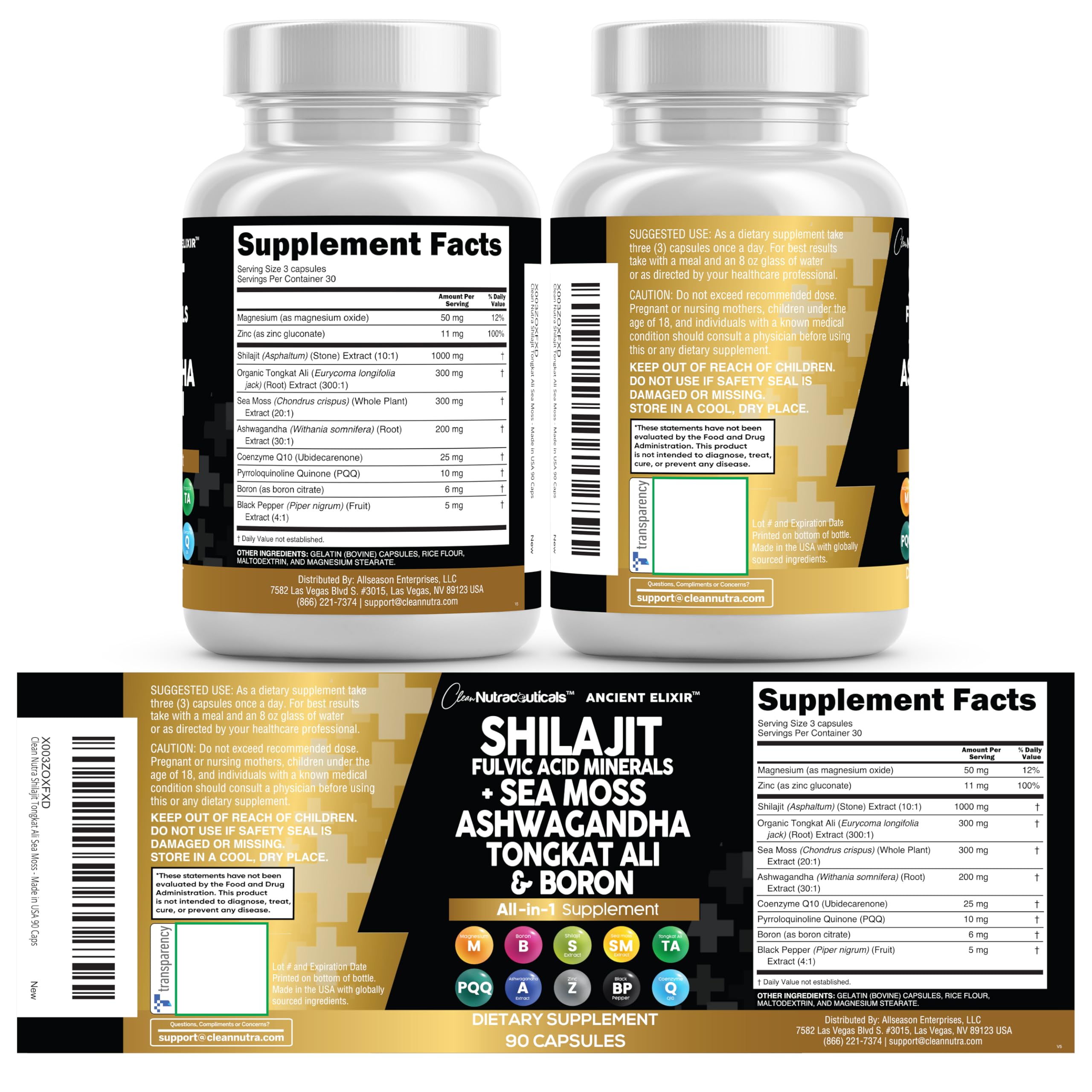 Clean Nutraceuticals Shilajit Supplement for Men with Sea Moss, Tongkat Ali, Ashwagandha, Boron, Zinc, CoQ10, PQQ - Fulvic Acid Capsules - Energy Support - 90 Count - Resin, Gummy & Powder Alternative Clean NutraceuticalsAu supplements