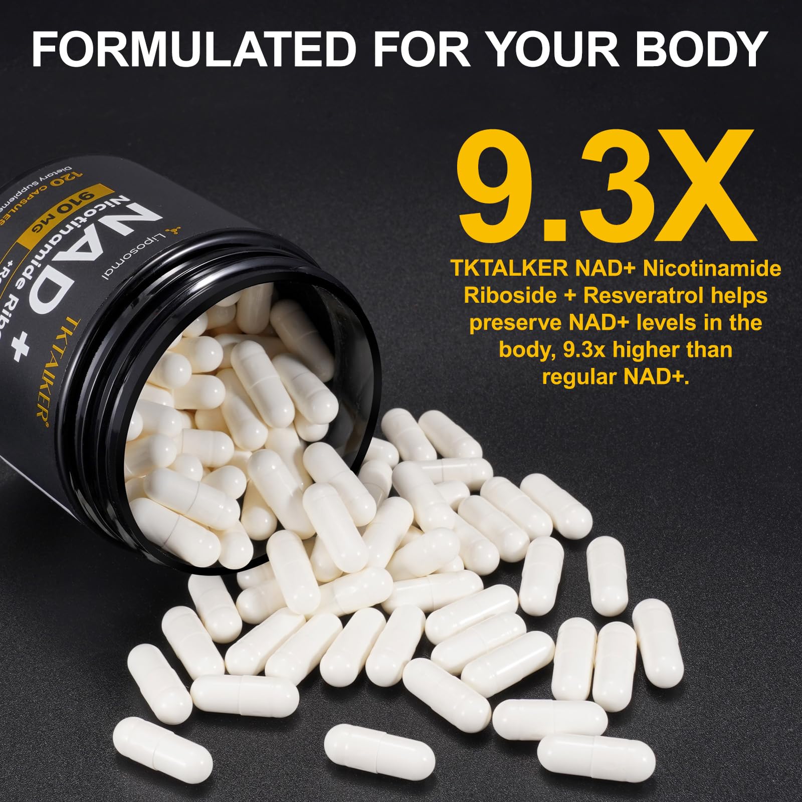 TKTALKER NAD Supplement, 910MG Liposomal Nicotinamide Riboside with Resveratrol & Quercetin, Anti-Aging, Cellular Energy, Mental Focus & Stamina & Healthy, Women & Men, 120 Capsules TKTALKERAu supplements
