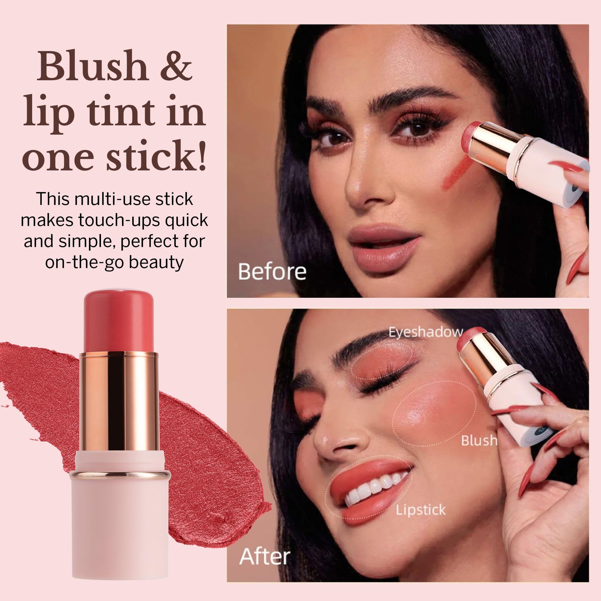 BeautiHome Blush Stick for Cheeks & Lips Multistick Cream Blush- Easy to Apply & Blend- Infused with Nourishing Ingredients for your Skin Compact Travel Size Makeup (Misty Rose, Small) BeautiHomeAu supplements