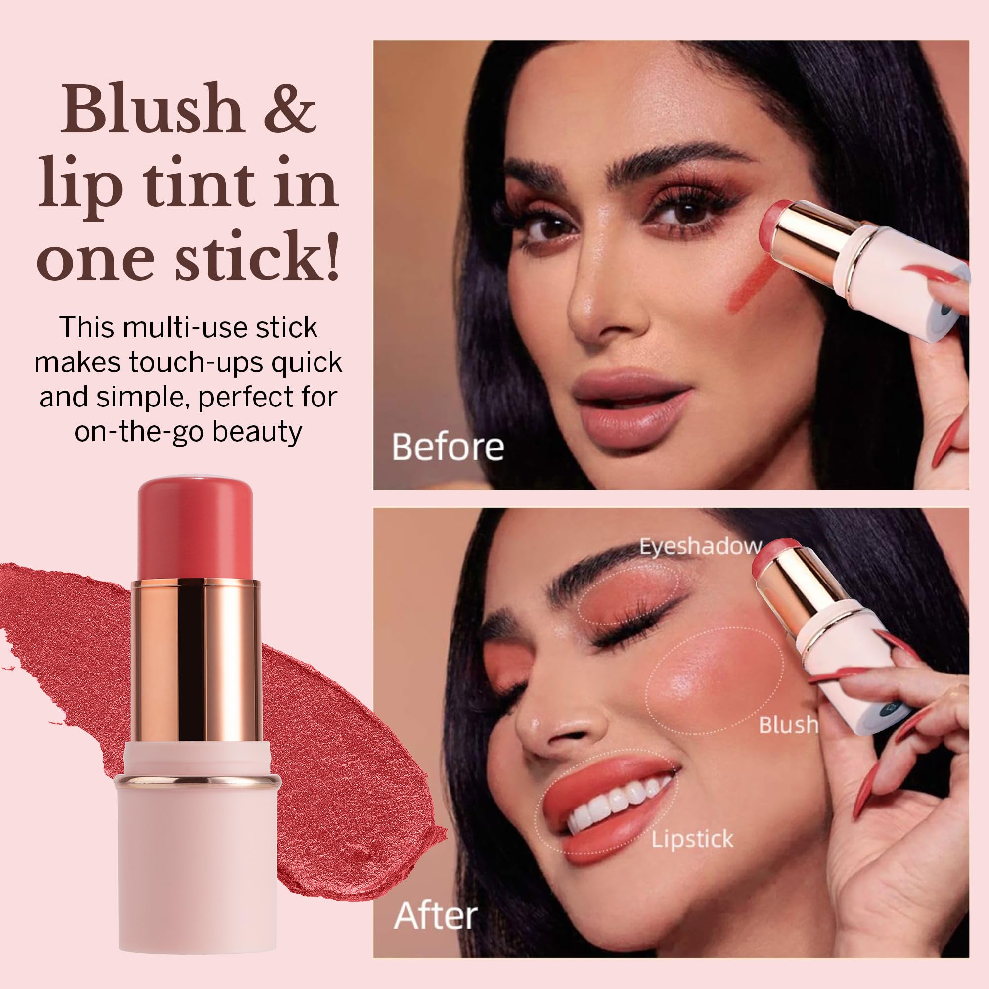 BeautiHome Blush Stick for Cheeks & Lips Multistick Cream Blush- Easy to Apply & Blend- Infused with Nourishing Ingredients for your Skin Compact Travel Size Makeup (Misty Rose, Small) BeautiHomeAu supplements