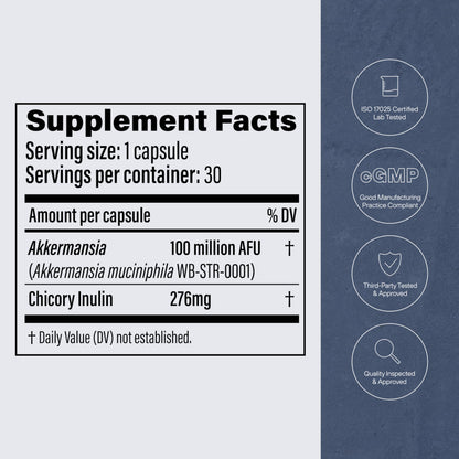 Pendulum Akkermansia Probiotic with Prebiotic Fiber - Delayed Release Capsules, Third-Party Tested, Authentic 100M AFU Live Strain for Gut Health PendulumUS supplements